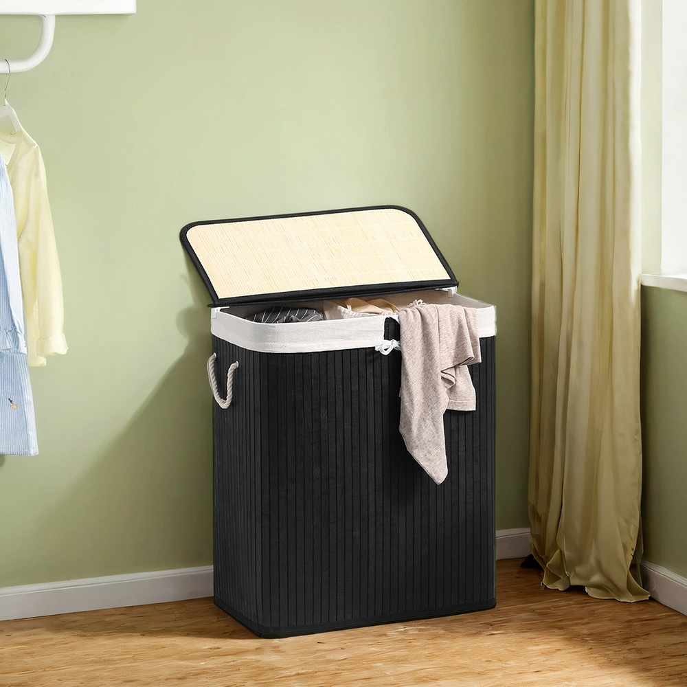 Laundry Basket With 2 Compartments, 100 L, 52 X 32 X 61 Cm, Foldable Design, Portable