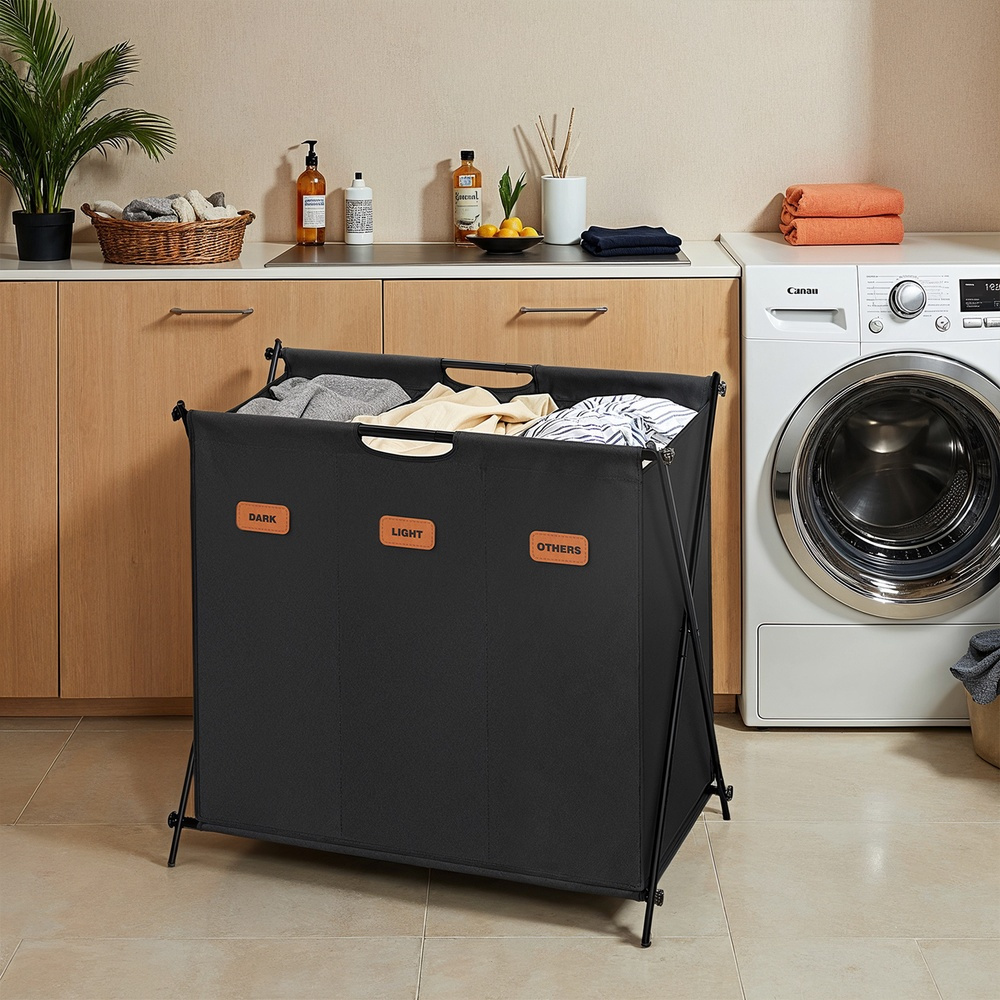 Laundry Basket, Laundry Collector 135 , , 3 Compartments, Foldable , Individual Labels