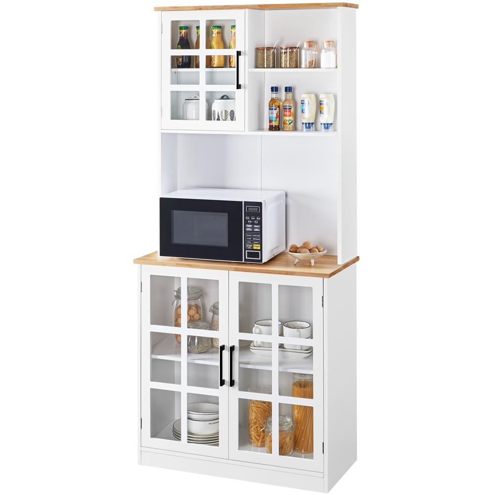 E-shop Costoffs Hochschrank Küchenschrank Mehrzweckschrank Vorratsschrank mit Schrank Glastüren verstellbaren Einlegeböden und Offenen Ablagefächer