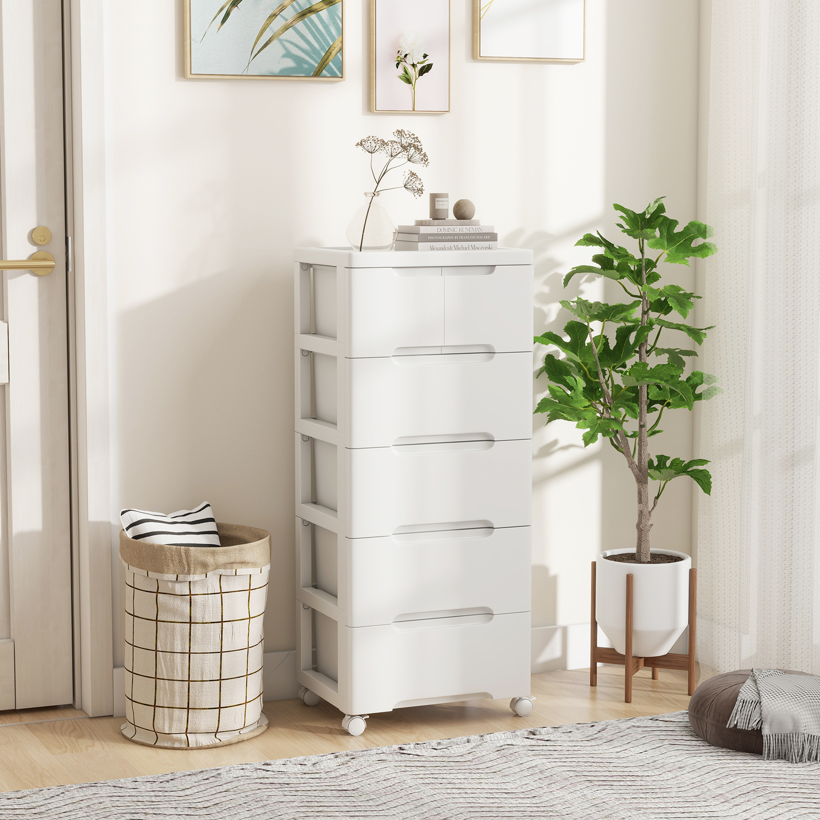 6 Drawer Plastic Rolling Storage Cart, Mobile Storage Dresser Cabinet With 4 Universal Wheels