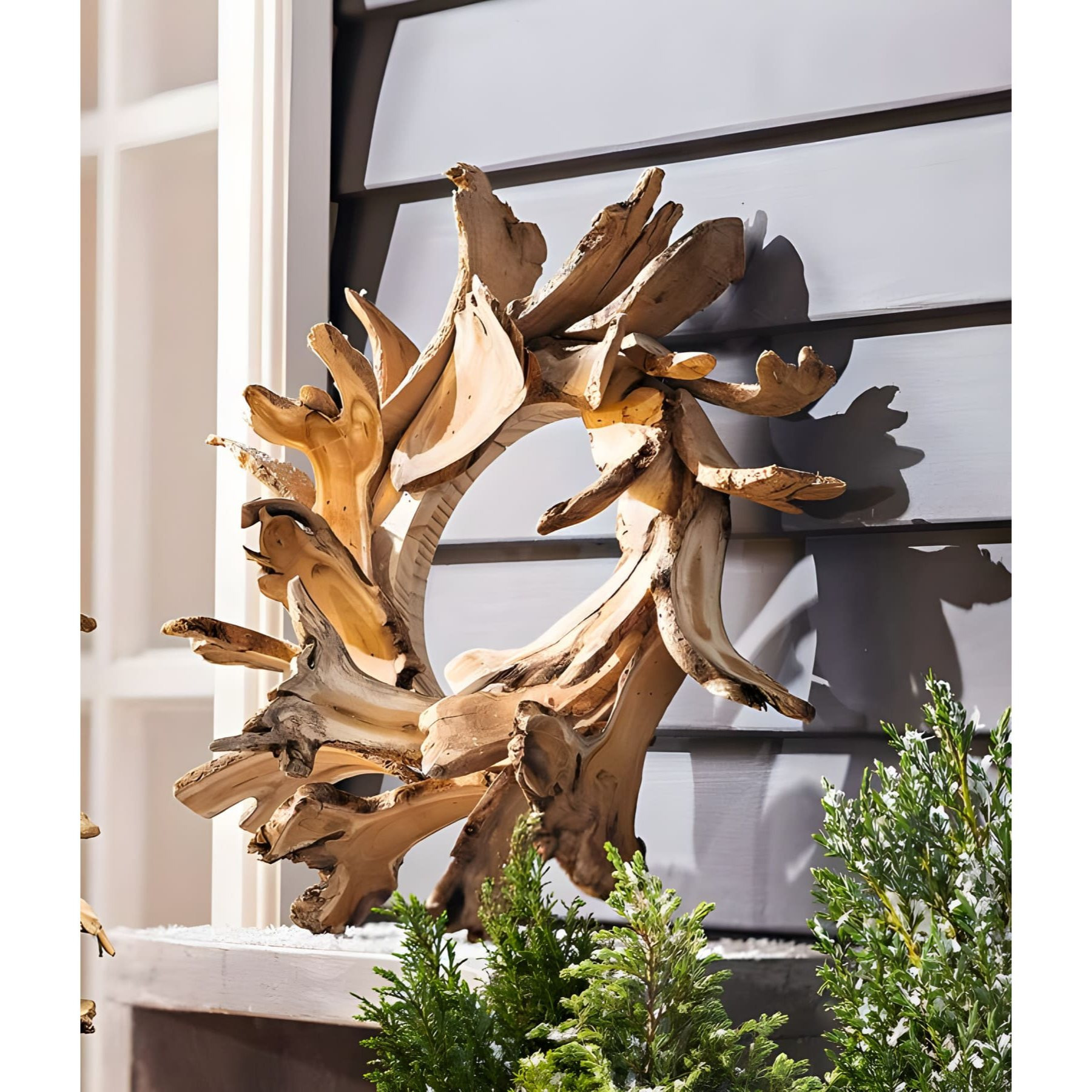 Image of Wood Decorative Wreath, Ø 50 Cm, Large Door Wreath, Wall Wreath, Table Wreath, Wooden Wreath
