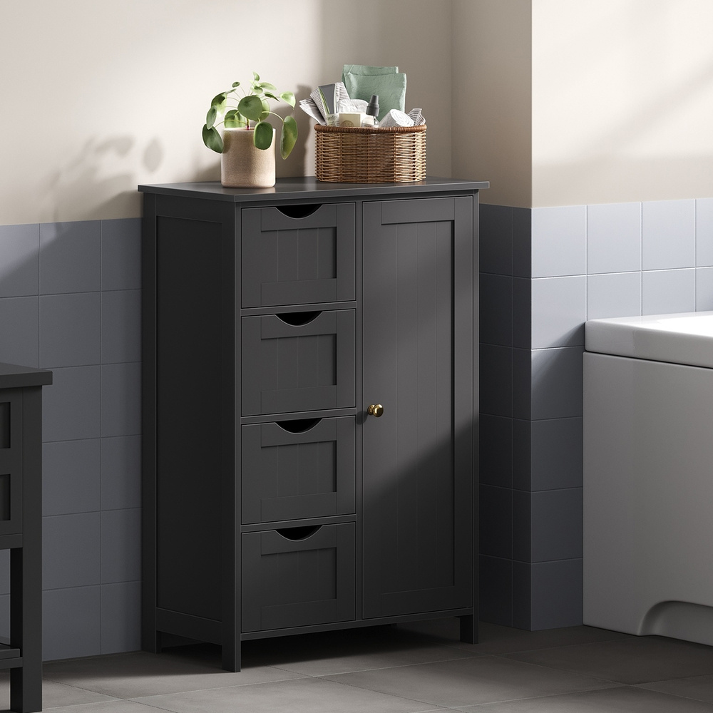Image of Narrow Bathroom Cabinet, Side Cabinet, Dresser With 4 Drawers, Adjustable Shelf, Ink Black