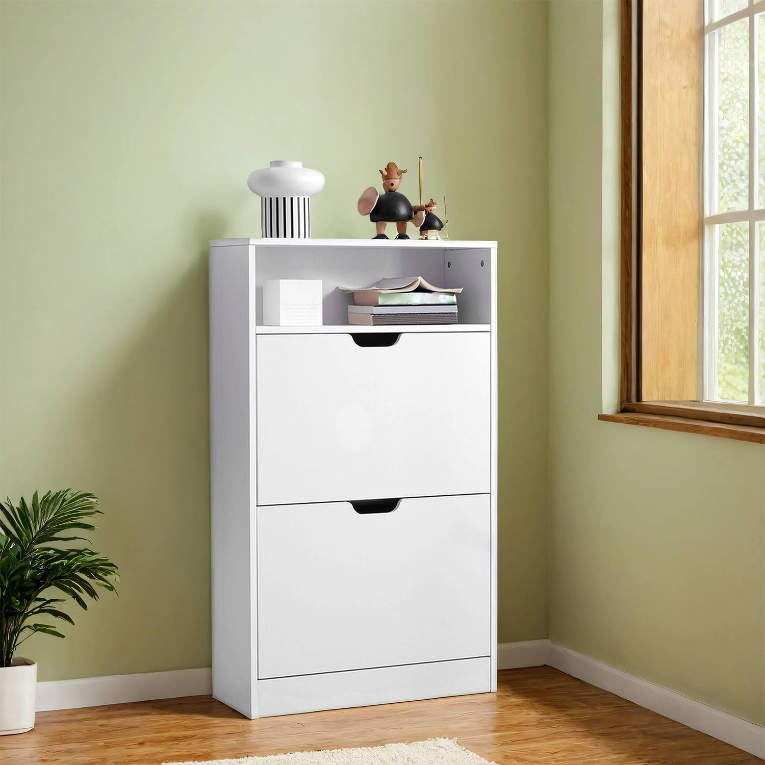 Shoe Cabinet With 2 Flaps, Shoe Rack, Shoe Organizer, Open Compartment, Adjustable Divider