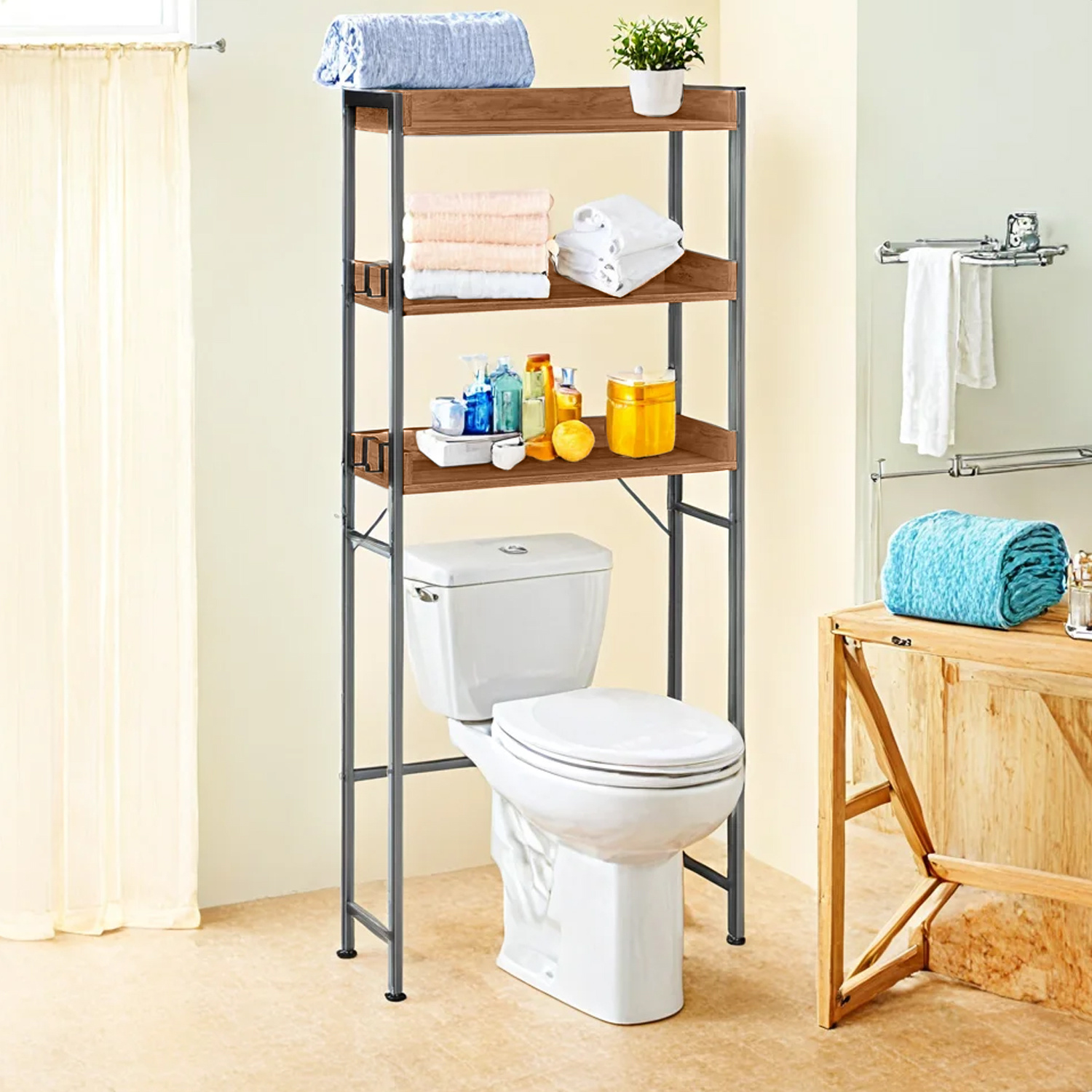 Toilet Shelf With 3 Levels, Bathroom Shelf, Space-, Easy To Assemble, For Laundry Room, Industrial Style, -black