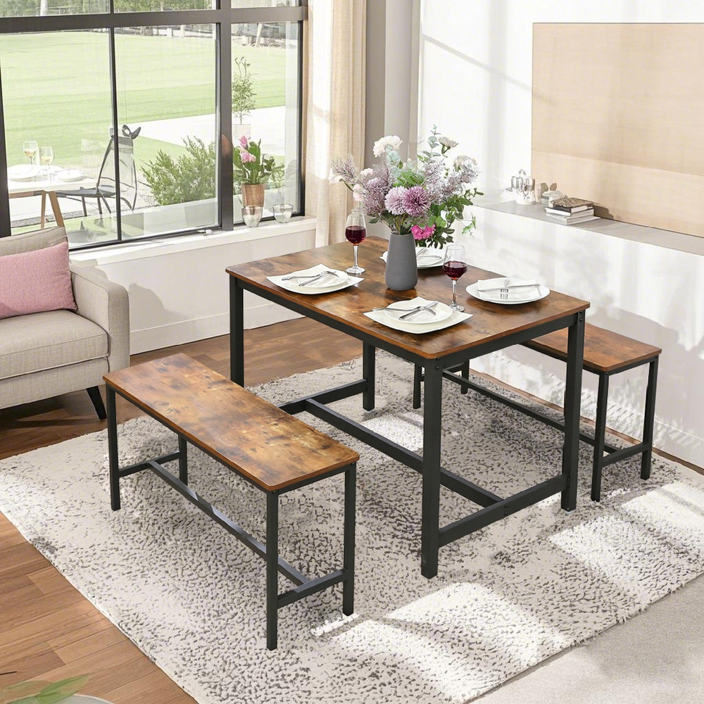 Dining Table Benches 2pcs Set, Benches For Dining Table, Kitchen Benches, For Kitchen, Dining Room, , -black.