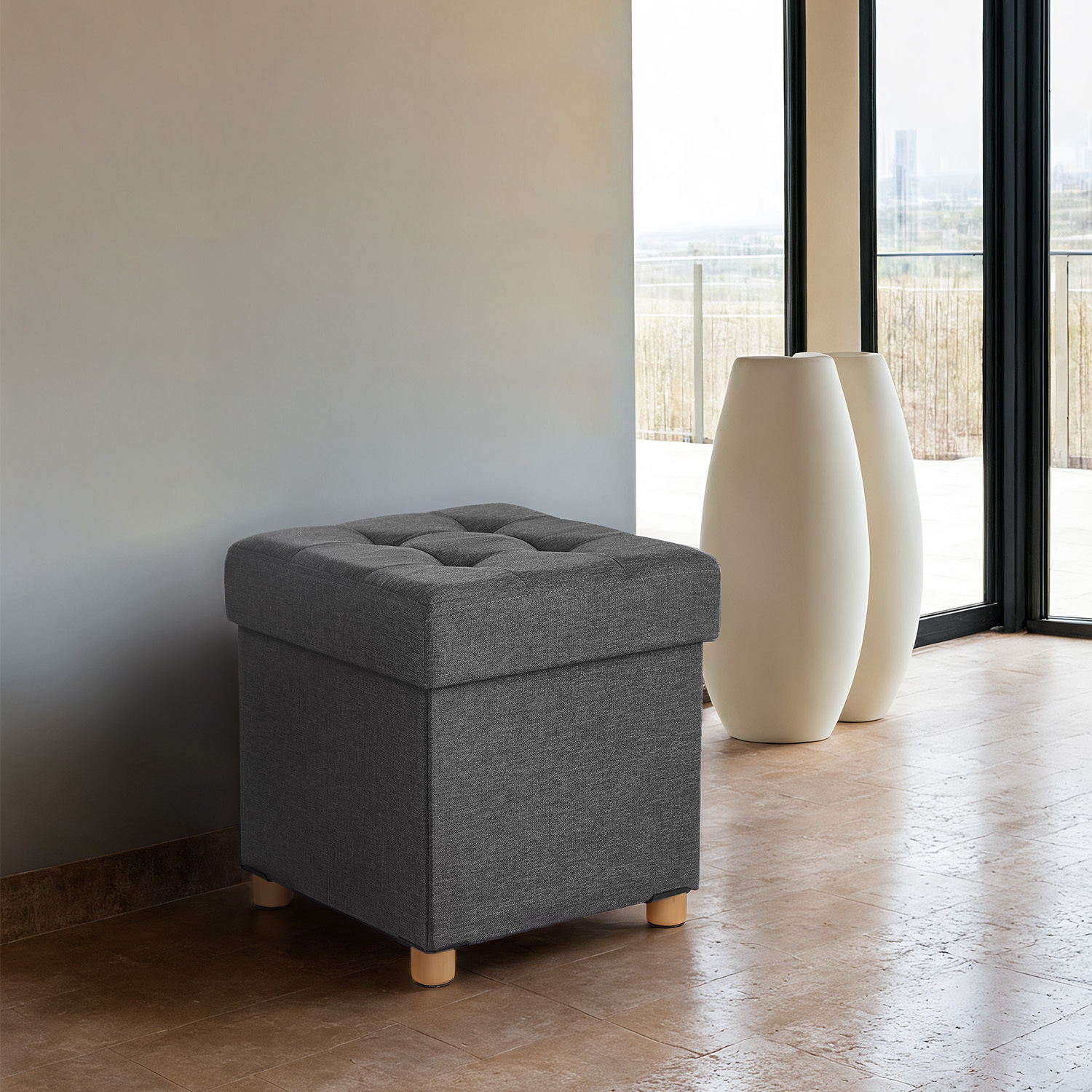 E-shop Sitzhocker, kleiner Klapphocker mit Stauraum, belastbar bis 300 kg, Aufbewahrungsbox, für verschiedene Anlässe geeignet, 38 x 38 x 40 cm