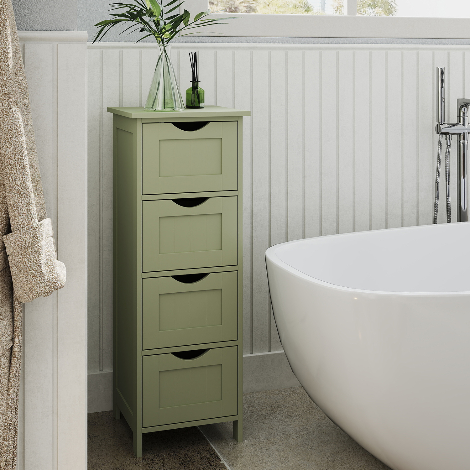 Bathroom Cabinet, Side Cabinet With 4 Drawers, For Bathroom Or Living Room