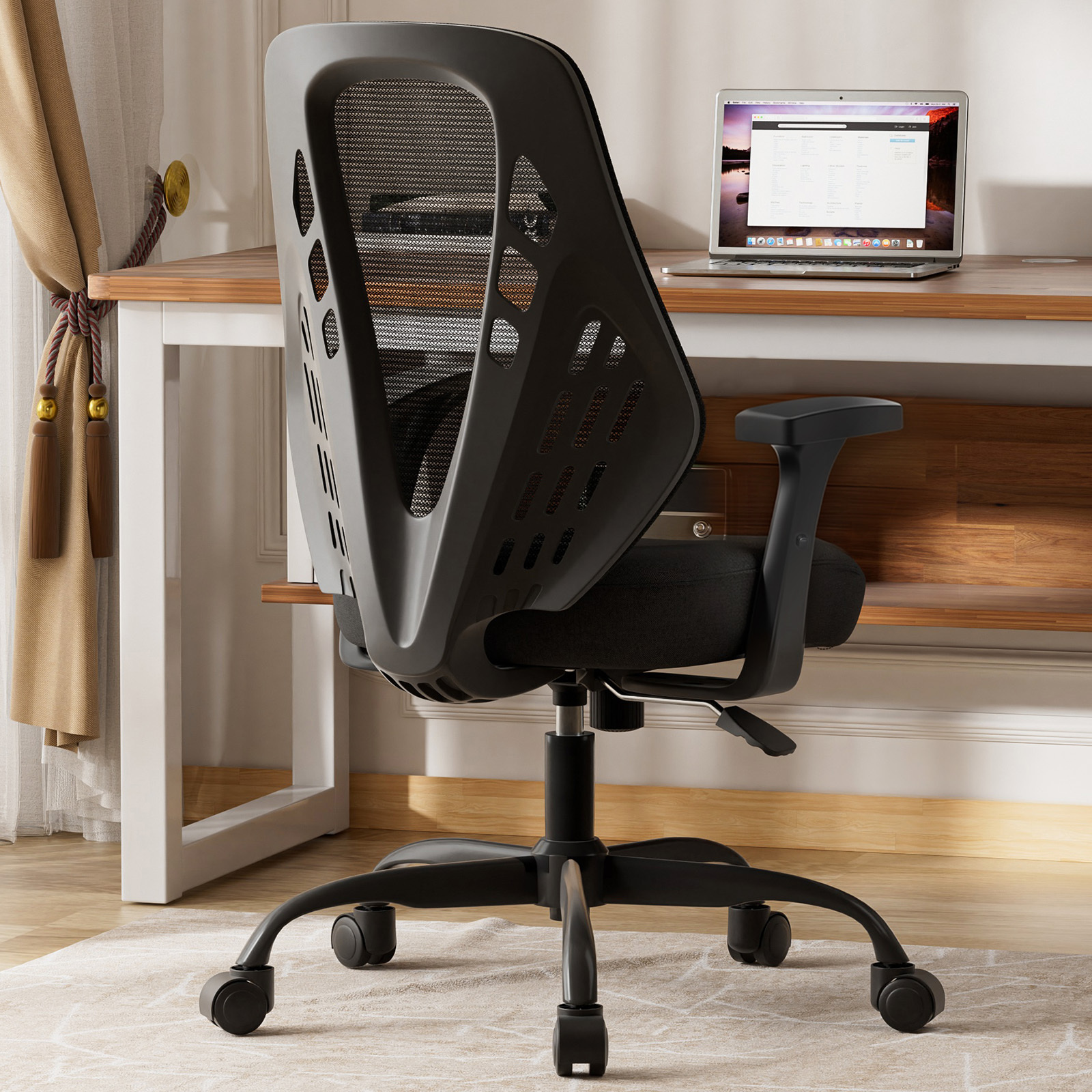 Office Chair With Adjustable Armrests, Ergonomic Desk Chair With Mesh Upholstery, Lumbar Support, Height Adjustable, Padded Seat Cushion, Chair