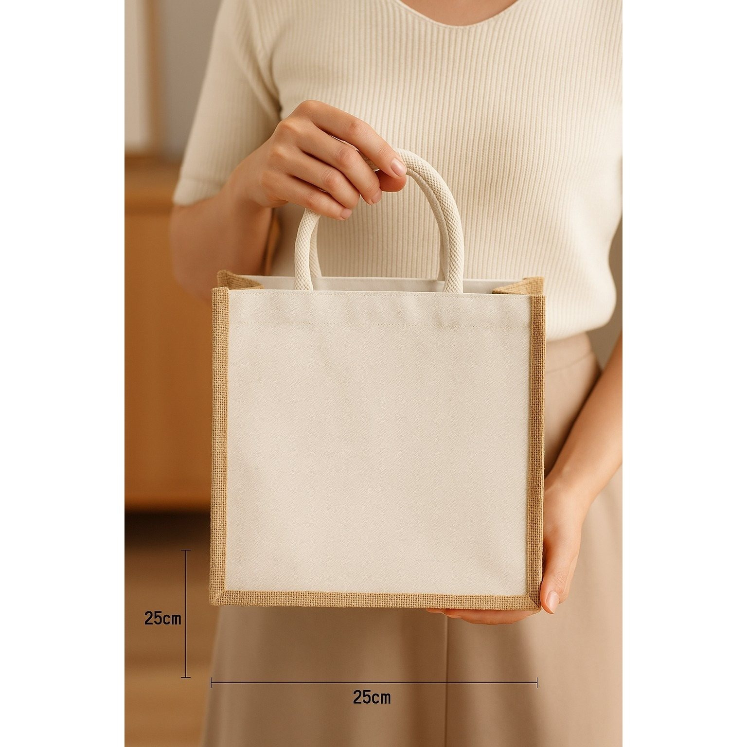 TEMU Heavy Duty Canvas Bag With Thick Handles – Strong Reusable Shopping Bag For Groceries, Gifts & Daily Use (25x25x12cm)