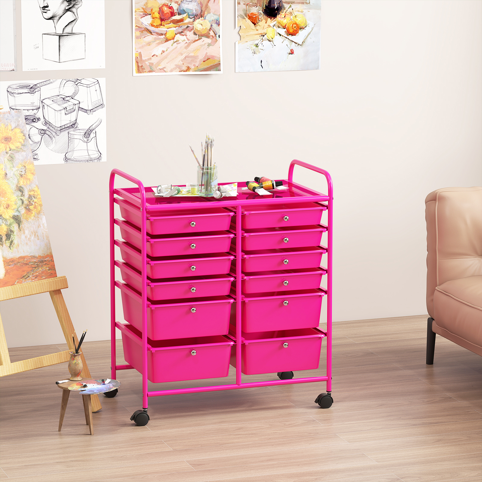 Image of 12-drawer Mobile Organizer Cart, Utility Cart With Detachable Drawers & , Essential Craft, Tool, And Paper Storage Solution, Cart For Office, School, Home