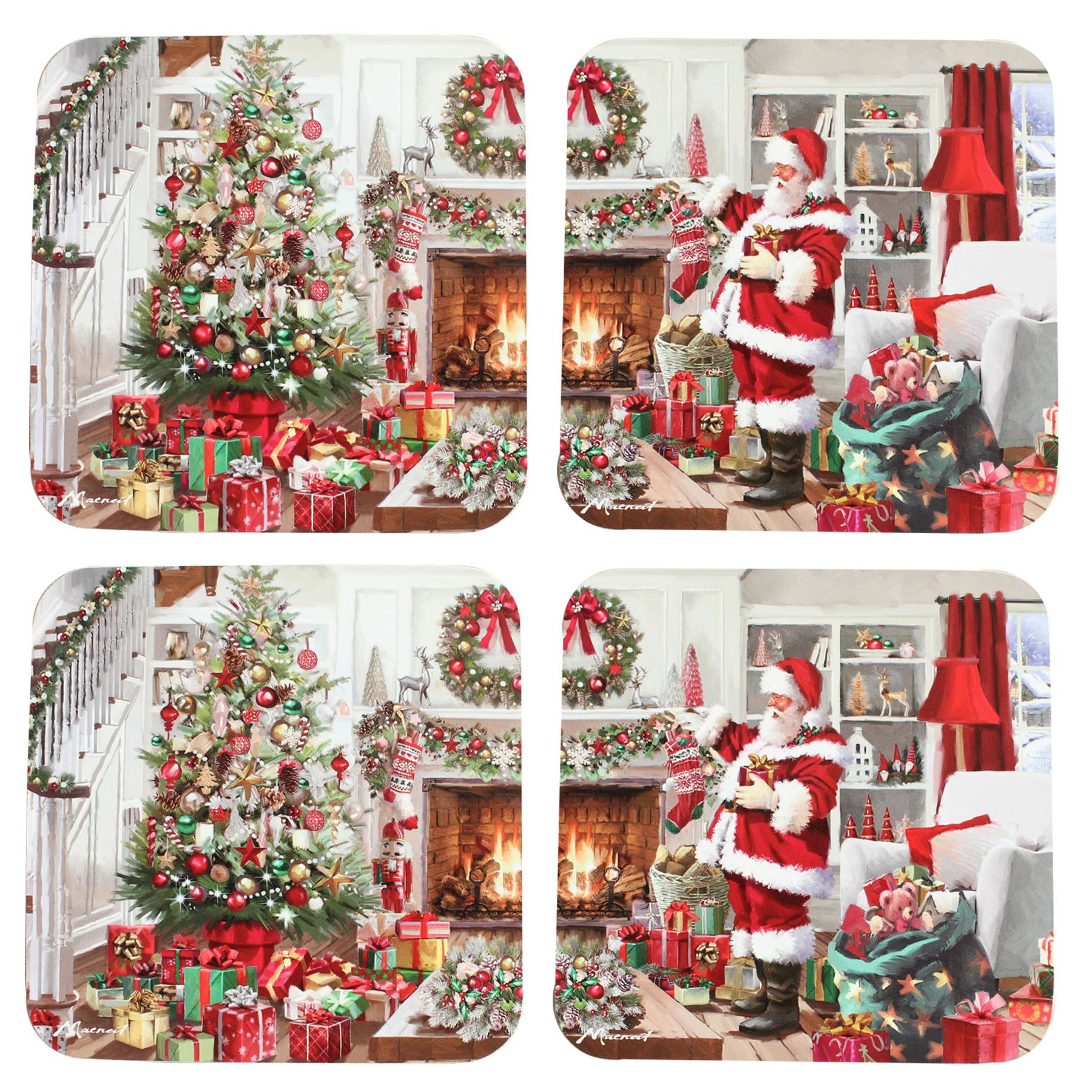 TEMU Christmas Coasters Cork Back Set Of 4 Tableware - Santa Design