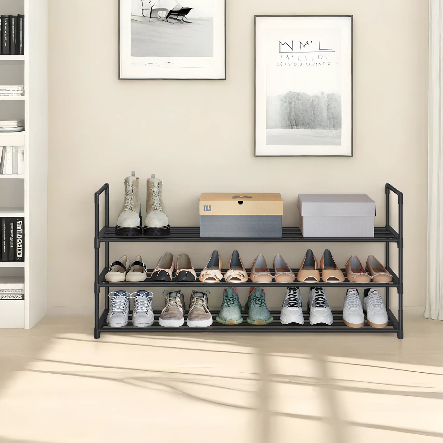 3-tier Shoe Rack, Metal Shoe Stand, Shoe Storage Organizer, Stackable For Hallway, Living Room, Black