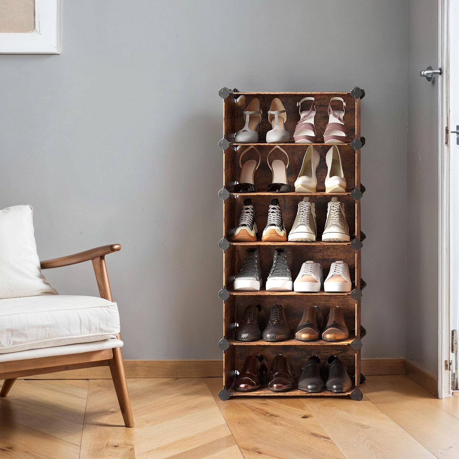 Image of Shoe Rack With Doors, 10-tier Shoe Rack, Diy Shelf, Screwless Shelf, Shoe Organizer, Suitable For Living Room, Hallway, 43 X 31 X 173 Cm, Made Of Pp Plastic.