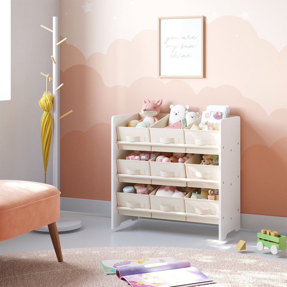 Royal, Bookshelf, With 9 Storage Boxes Made Of Fleece, Home Office, Spacious, X 62.5 X 60 Cm