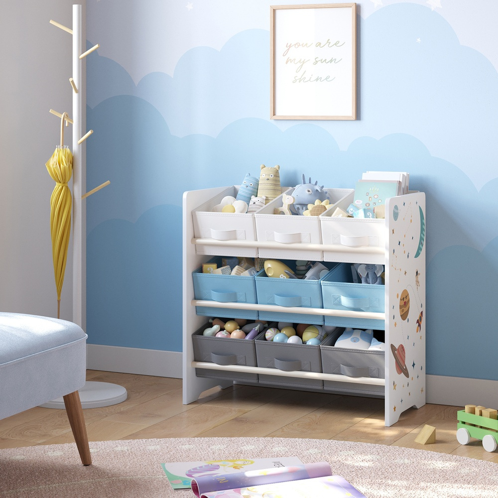 E-shop Regal, Bücherregal, mit 9 Aufbewahrungsboxen aus Vliesstoff, Arbeitszimmer, geräumig, 29,5 x 62,5 x 60 cm