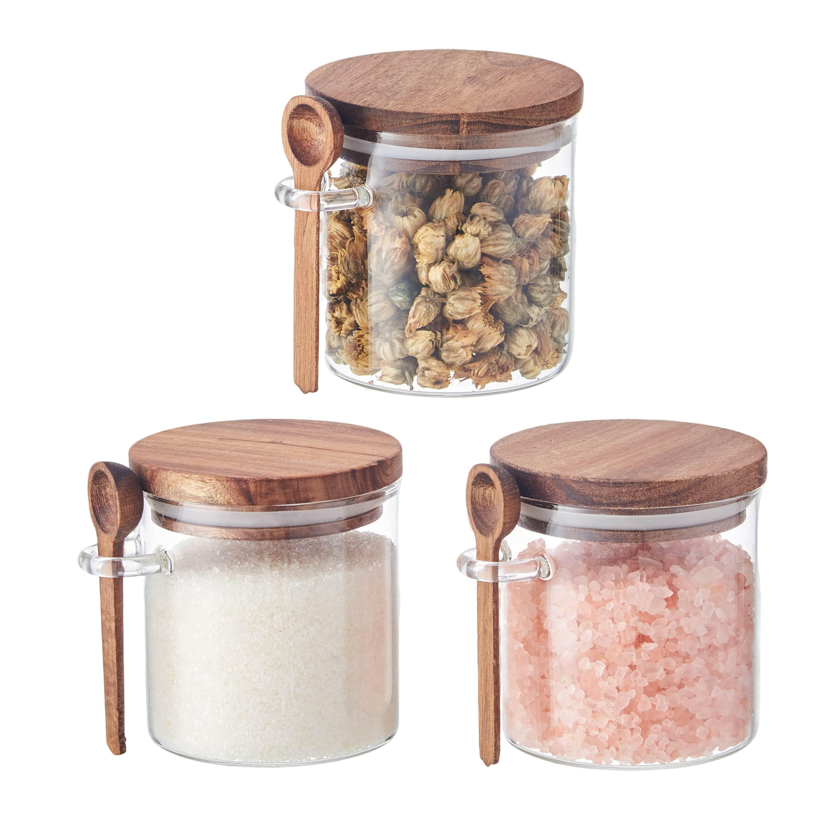 TEMU Eden & Willow Round Glass Storage Jar With Acacia Wooden Lid & Spoon - Airtight Kitchen Containers For Spices, Coffee, Tea, Sugar, Herbs -