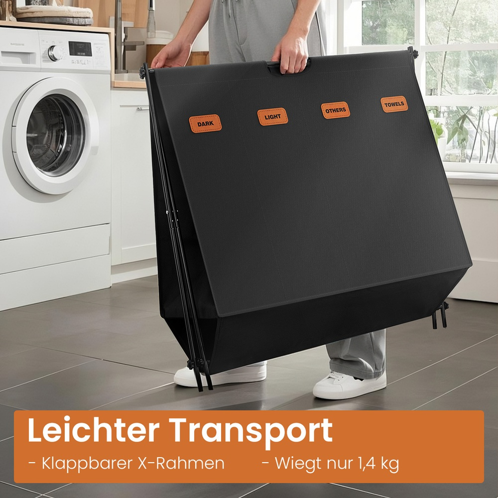 Laundry Basket, 155 Liter Laundry Collector, , 4 Compartments, Foldable , Labels, For Laundry Room, Bedroom