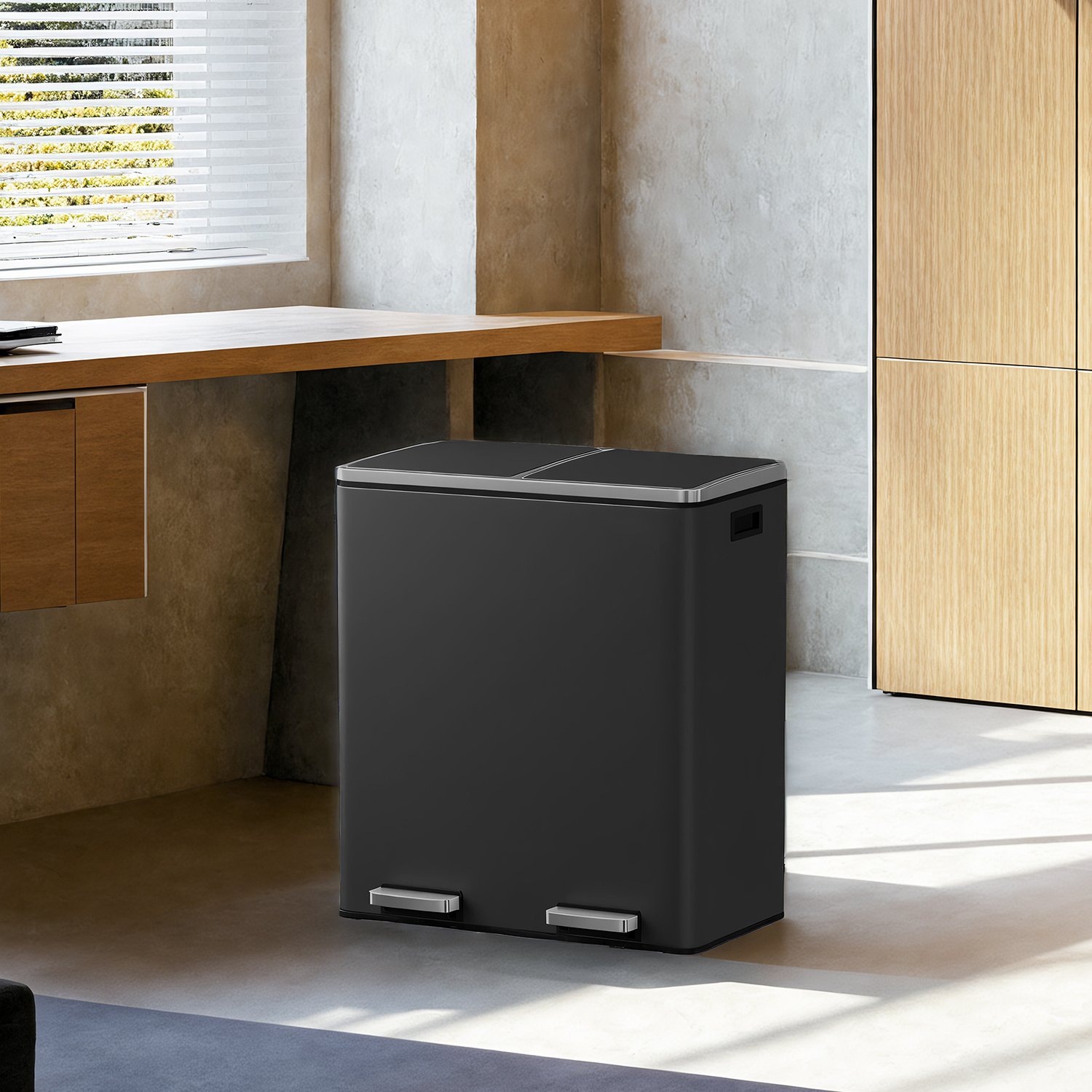 Trash Cans, 2 X 30 , 2 Compartments, 60 , Step Trash Can, Kitchen Trash Can, 15 Trash Bags, Inner Trash Of Plastic, Lid, .