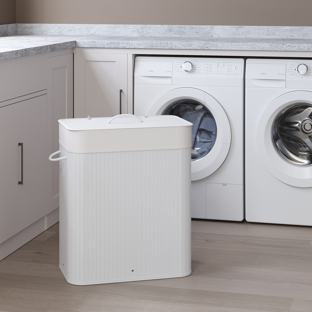 Image of Laundry Basket With 2 Compartments, 100 L, 52 X 32 X 61 Cm, Foldable Design, Portable