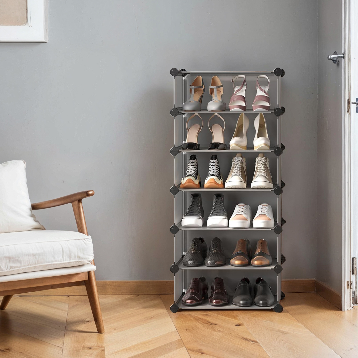 Image of Shoe Rack With Doors, 10-tier Shoe Rack, Diy Shelf, Screwless Shelf, Shoe Organizer, Suitable For Living Room, Hallway, 43 X 31 X 173 Cm, Made Of Pp Plastic.