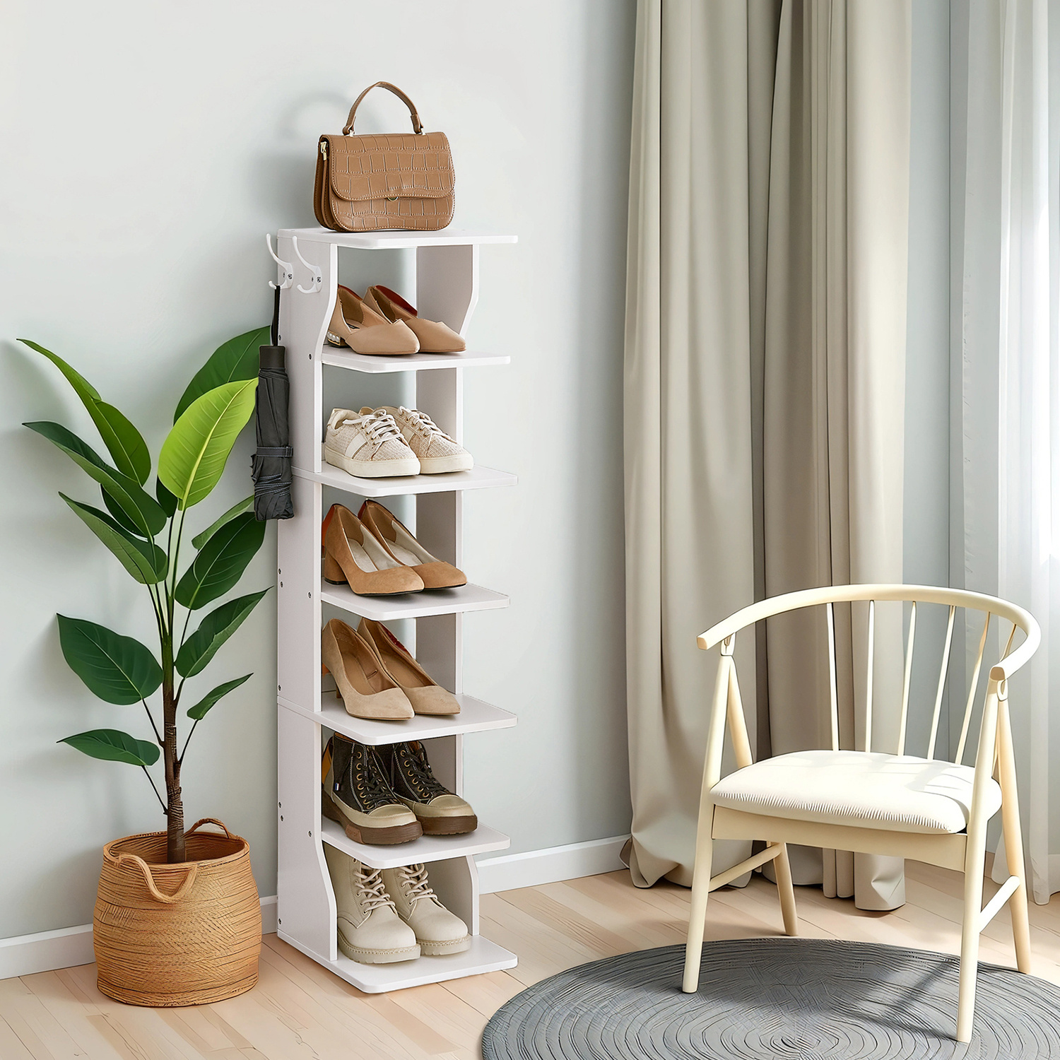 E-shop Schuhregal schmal, Standregal platzsparend, 7 Ebenen, für Eingangsbereich, Ecke, Schuhablage