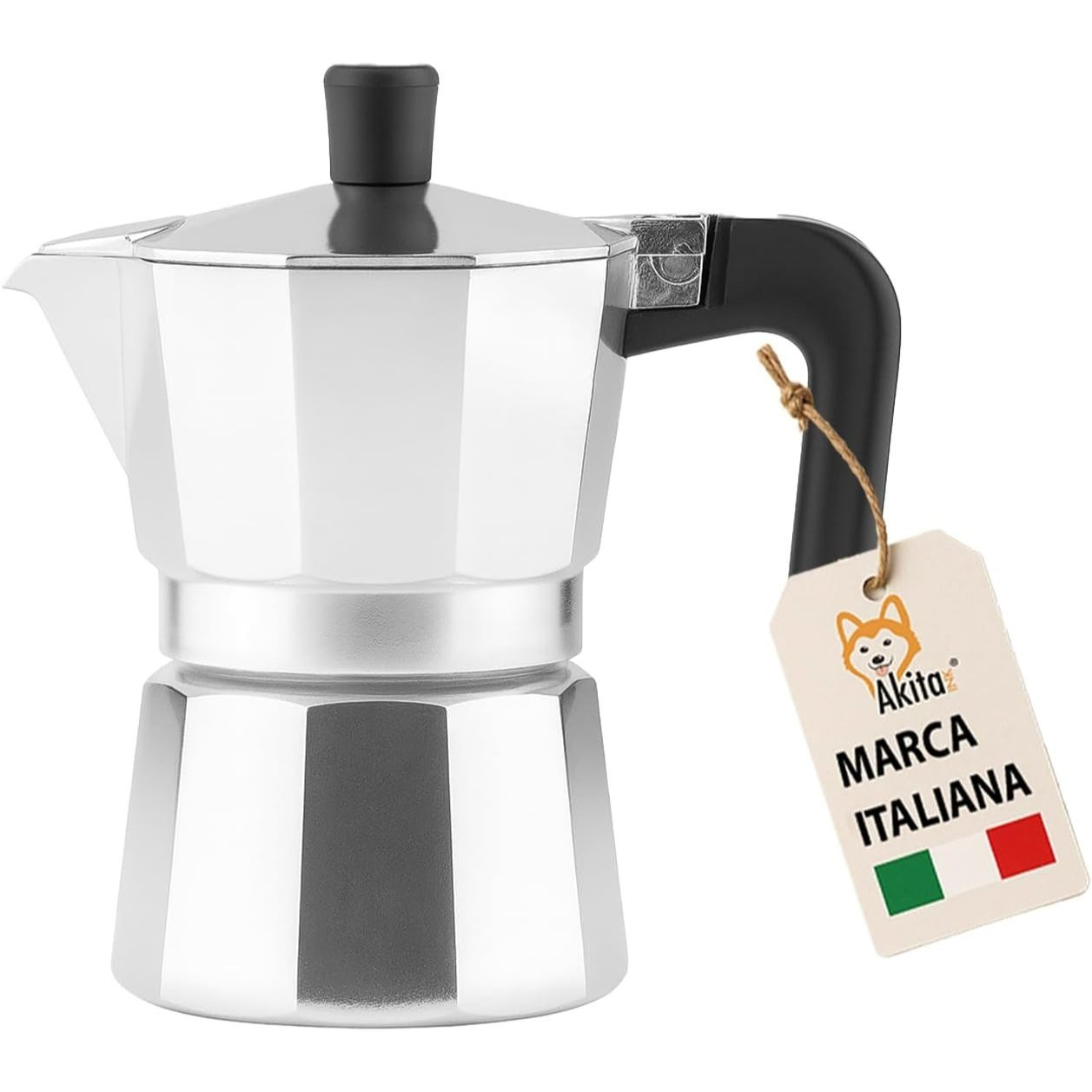 TEMU Akitaink In Black Aluminum – Anti-drip Espresso Coffee Maker With Silicone Gasket And Ergonomic Handle, Elegant Design, Authentic Taste Coffee