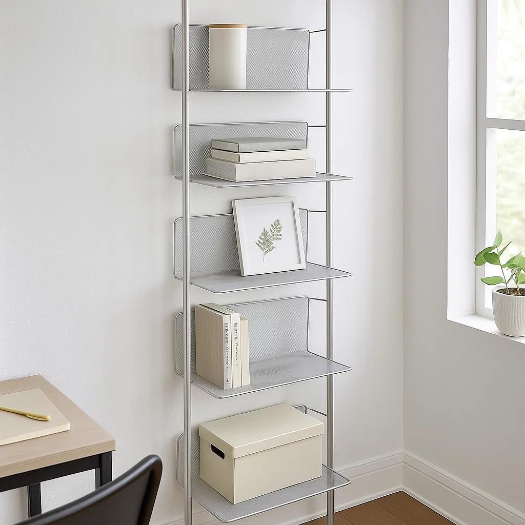 TEMU [5-tier Metal Ladder Bookshelf] 5-tier Metal Ladder Bookshelf, Wall Mounted Storage Rack, Lacquered Finish, , With Shelves For Living Room, Home