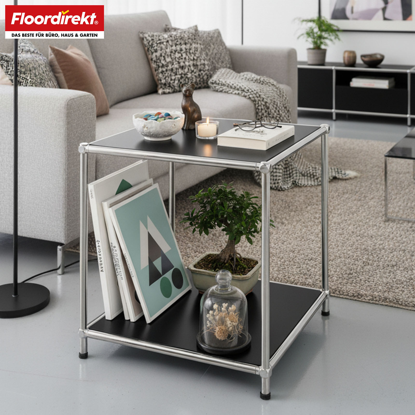 E-shop FLOORDIREKT Metallregal MK-012 - Offenes Beistell- & Aufbewahrungsregal mit 2 Ablagen - In mehreren Farben Erhältlich - Modernes Metallregal -