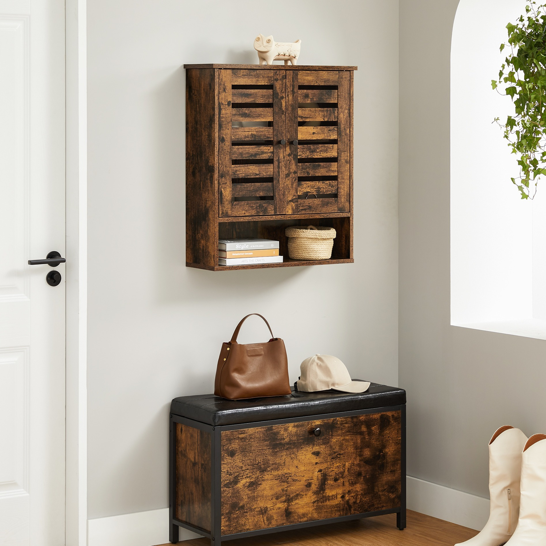 Bathroom Cabinet, 2 Doors, 60 X 20 X 70 Cm, Wall Cabinet, Open Shelves, Adjustable Shelves