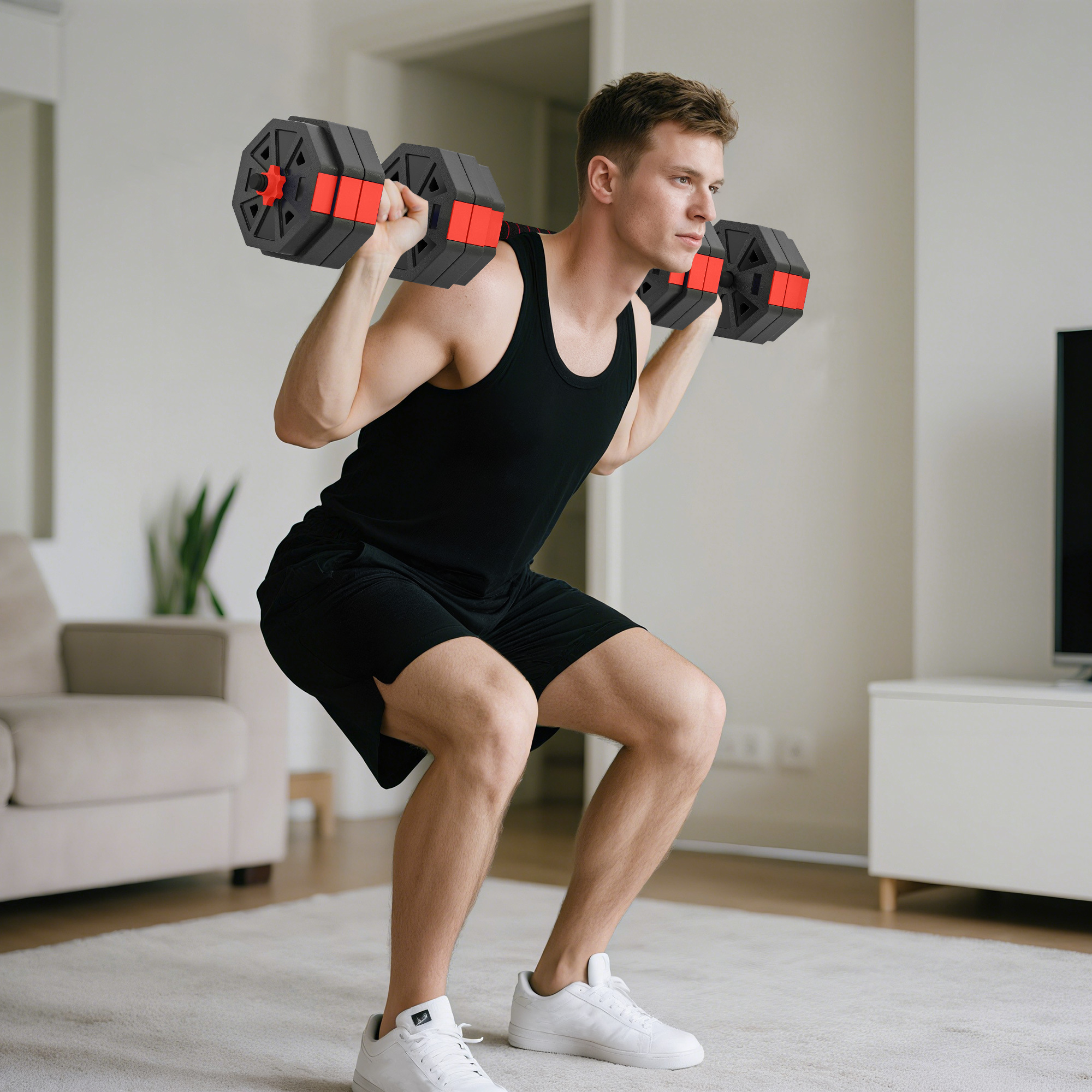 6-in-1 Dumbbell Set, Adjustable Dumbbells And Barbell Set, 25 Kg, With Connecting Rod And , For Home Strength Training