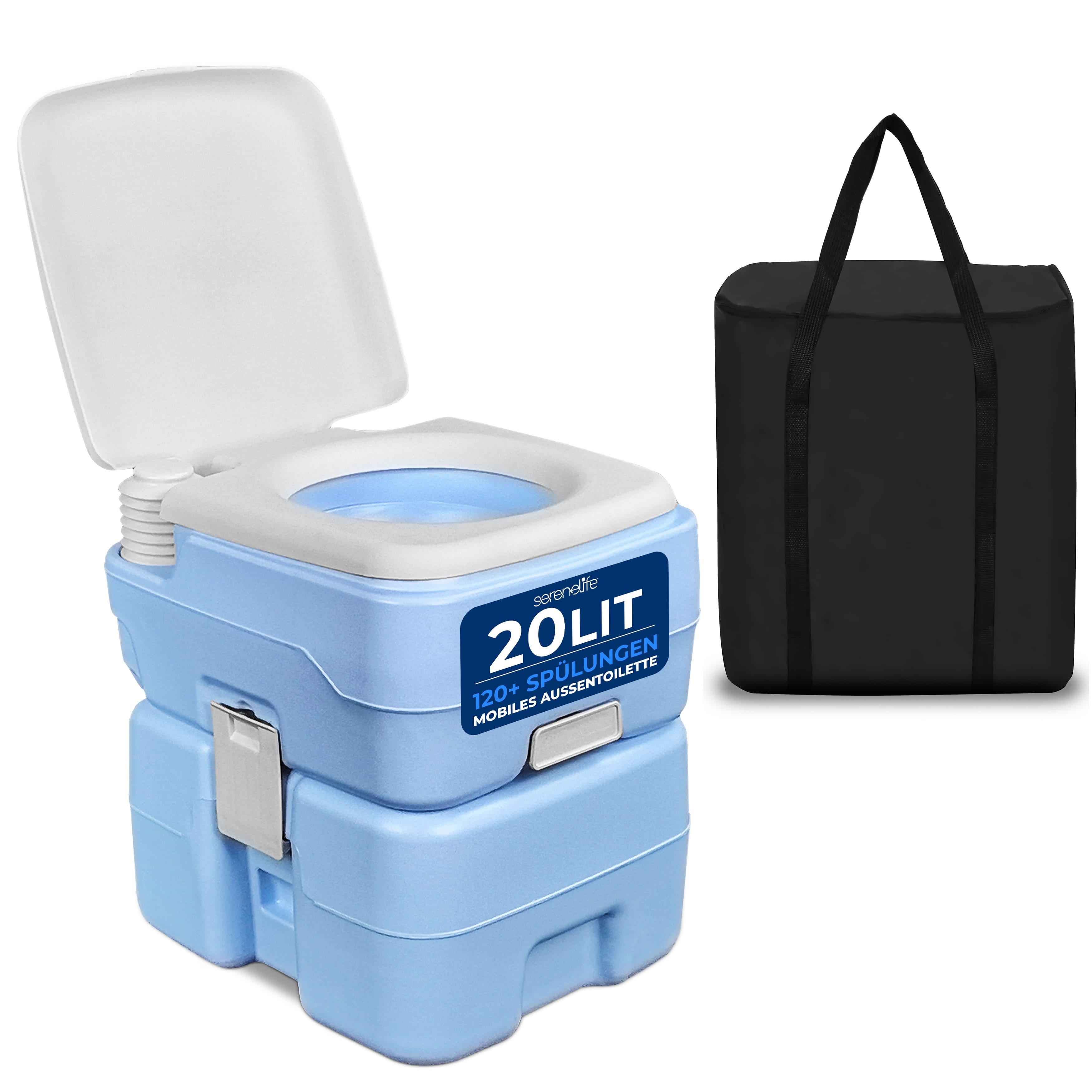 Image of Camping Toilet - Portable Chemical Toilet With 20l Waste Tank & 12l Fresh Water Tank - Mobile Wc For Camping, Travel, Kids & Adults - Up To 120 Flushes - Lightweight (5.2kg) & Compact