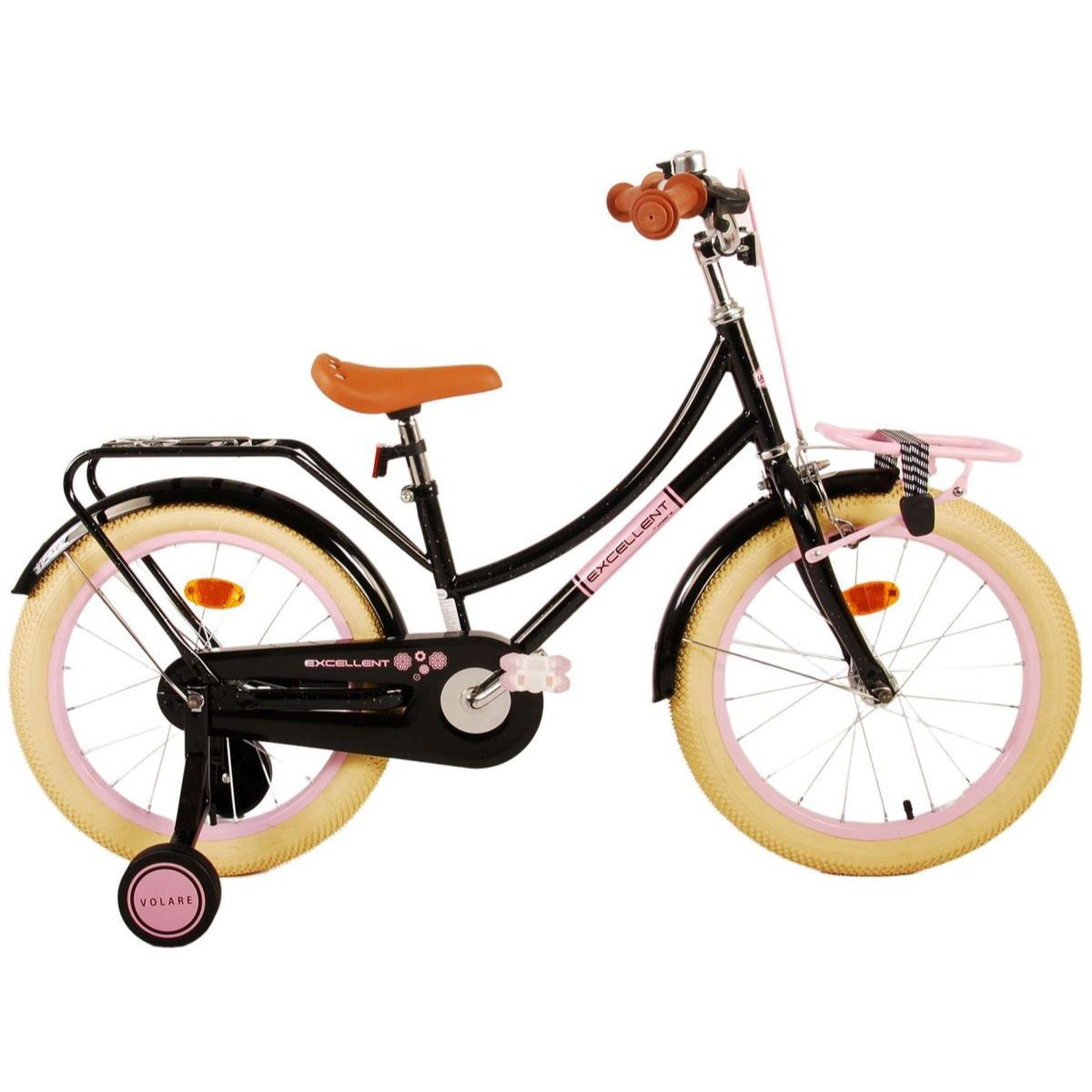18-inch Children's Girl's Bike Bicycle Wheel Children's Bicycle Girl's Bicycle Bike With Back-pedal Brake, Front Carrier, Mudguards, , Training Wheels, Side Stand, And Luggage Carrier Black 21776