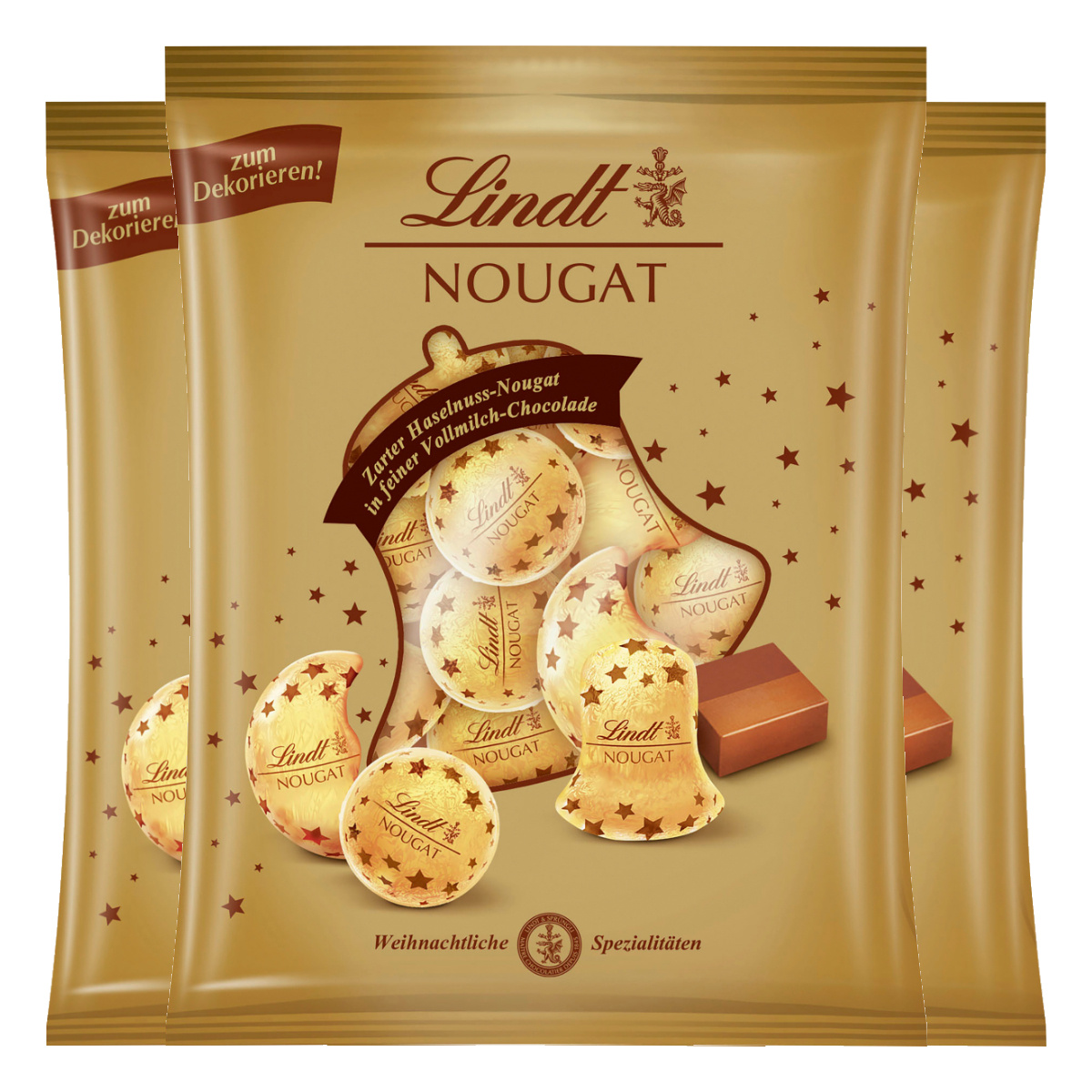 Image of Lindt Nougat Tree Hanging Chocolates Made From Whole Milk Chocolate 100g 3-pack