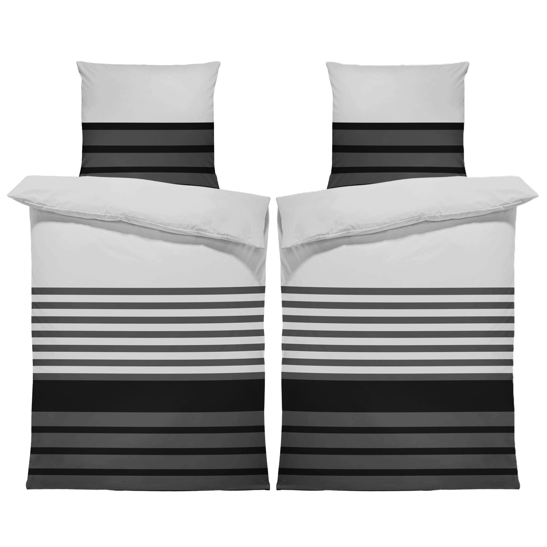E-shop 4 teilig Partner Winter Biber Bettwäsche 135x200 cm Gestreift Streifen Modern Grau Kuschelig Weiche Warme Baumwolle Flanell inkl. Kissenbezug