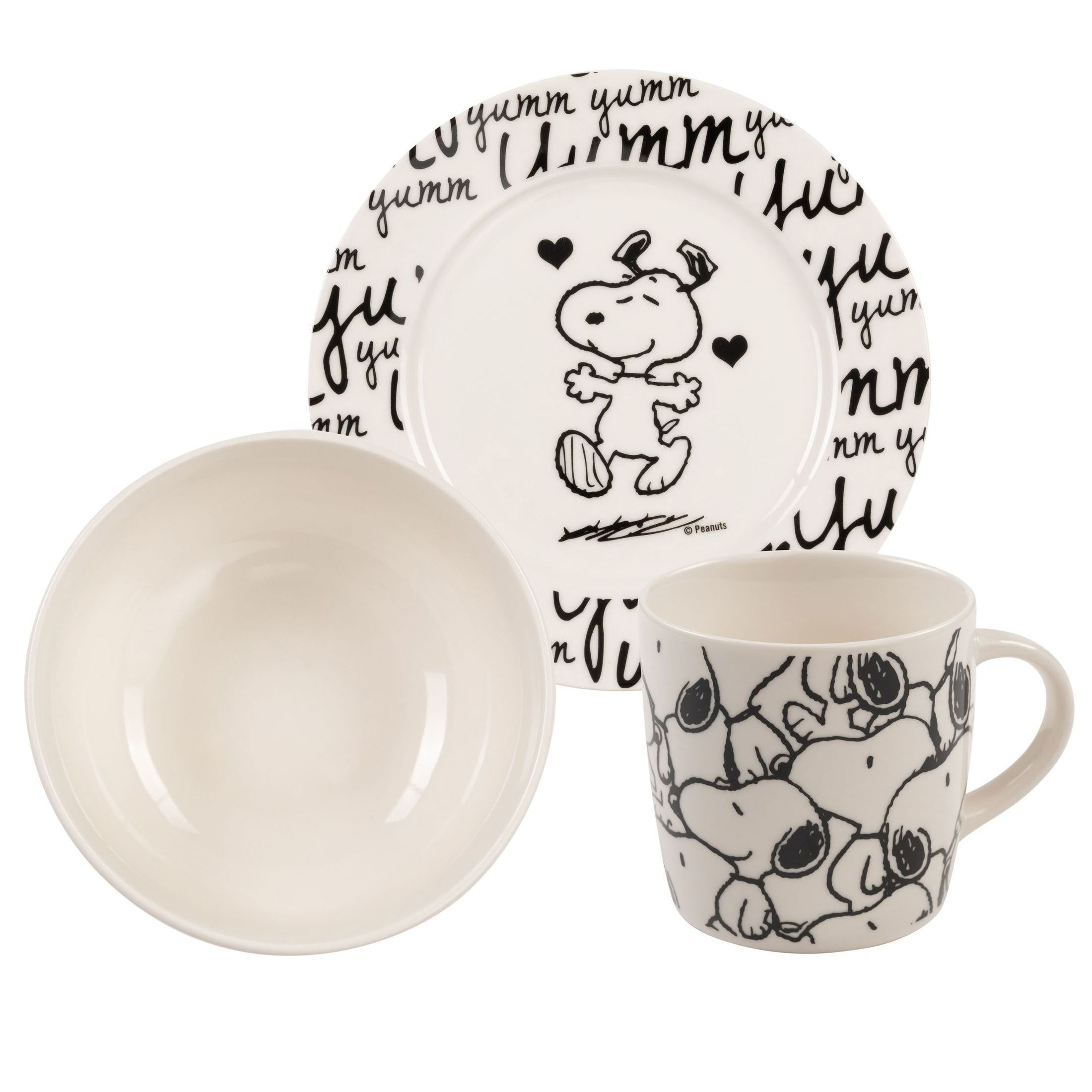 The Breakfast Set - Dish Set 3pcs Plate, Bowl & Cup Made Of Porcelain White/black