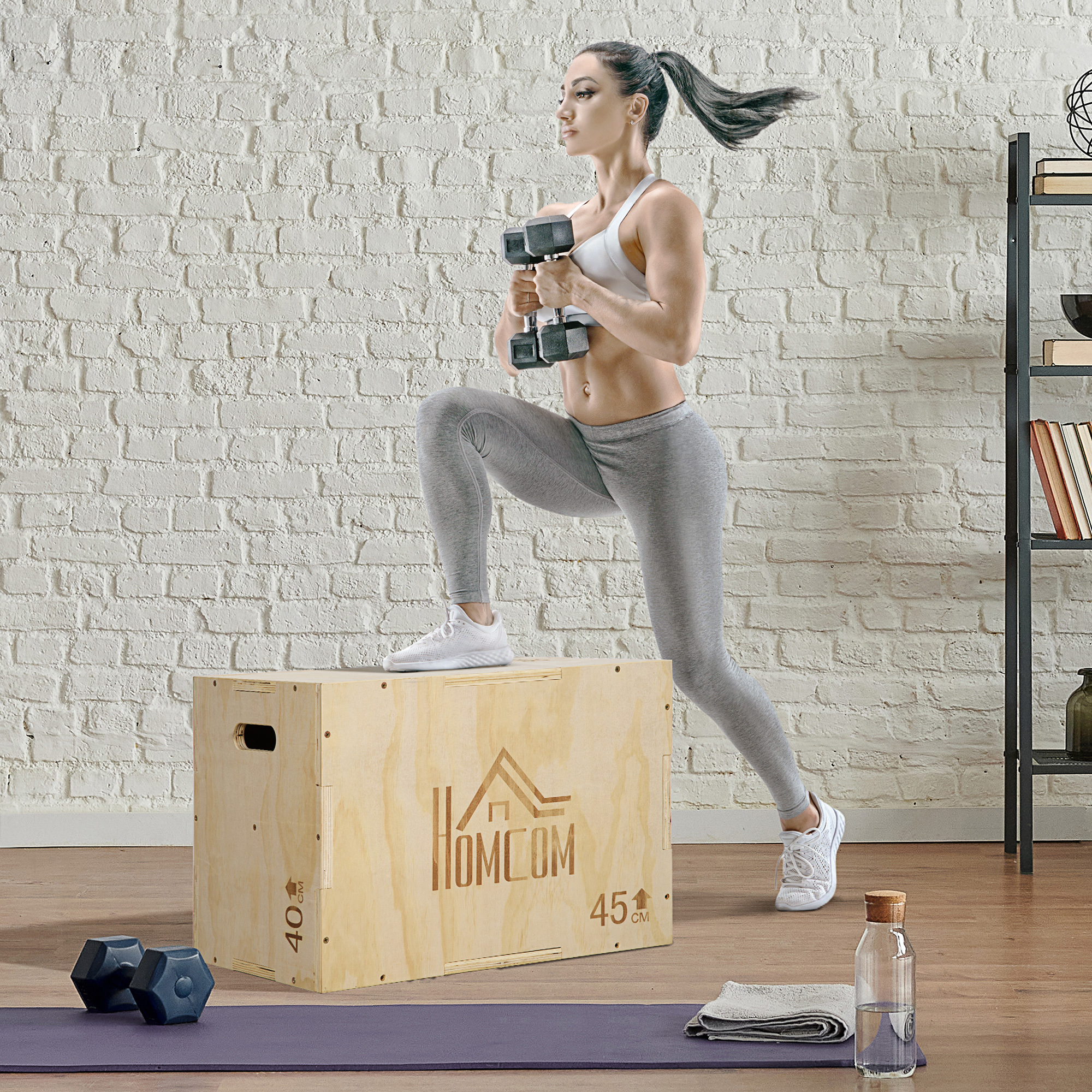 Image of 3-in-1 Wooden Plyo Box With 3 Jump Handles Step-up 45 X 40 X 60 Cm Plyometric Platform Fitness Equipment For Plyometric Training Workout