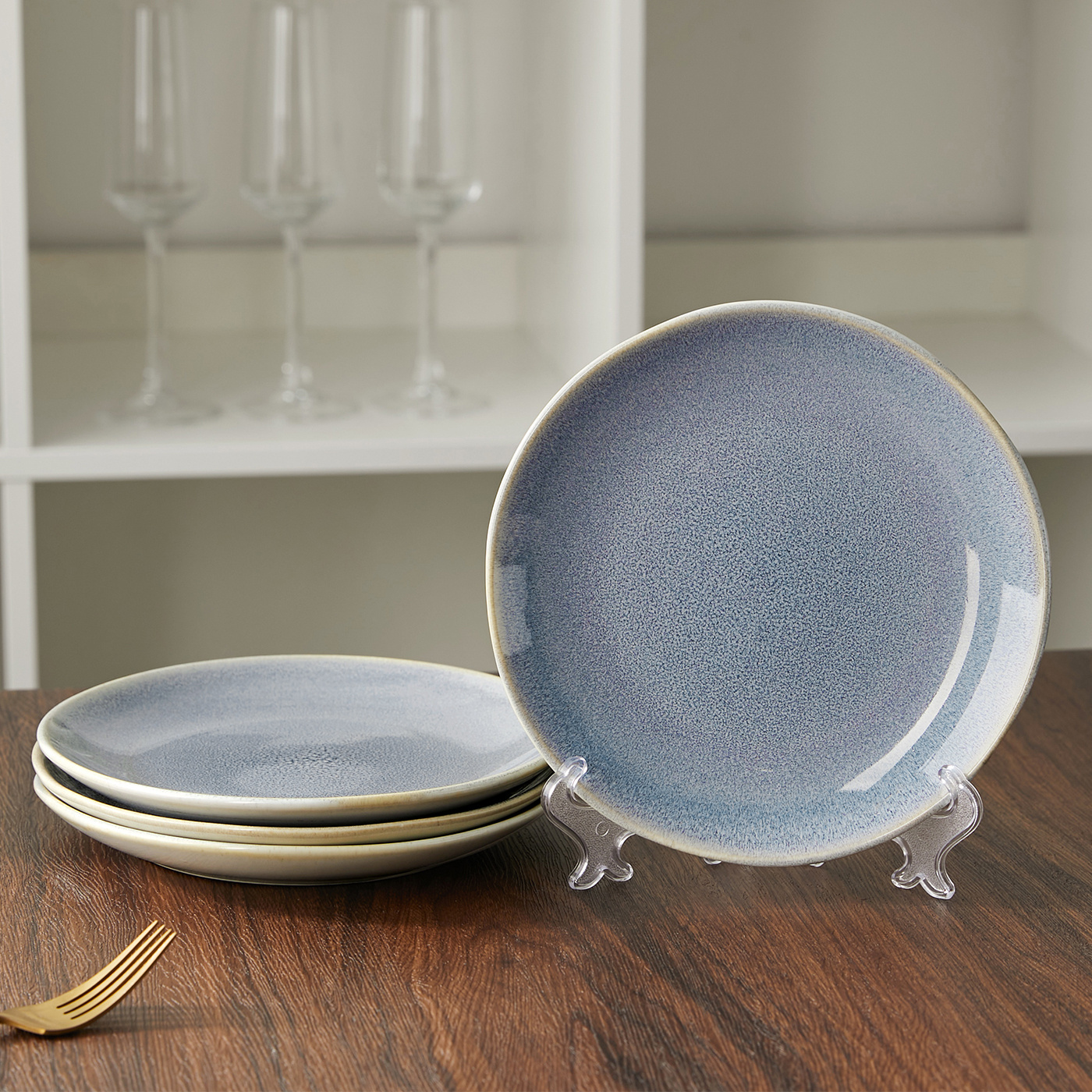 TEMU Ensemble de dîner 4pcs, 8 pouces, Ø19.5Cm, Céramique de haute qualité, Série de vaisselle à glaçure réactive, Assiette à steak, Assiette