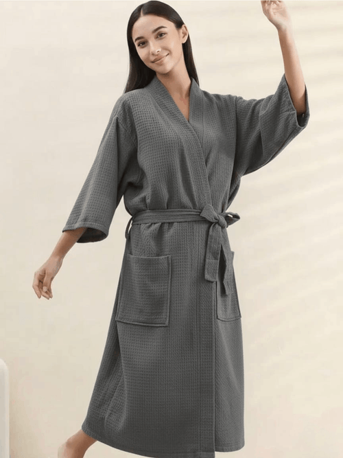 a b luxury waffle spa bathrobe 100 cotton lightweight soft absorbent unisex dressing gown hotel quality robe grey bathrobe sparobe nightrobe