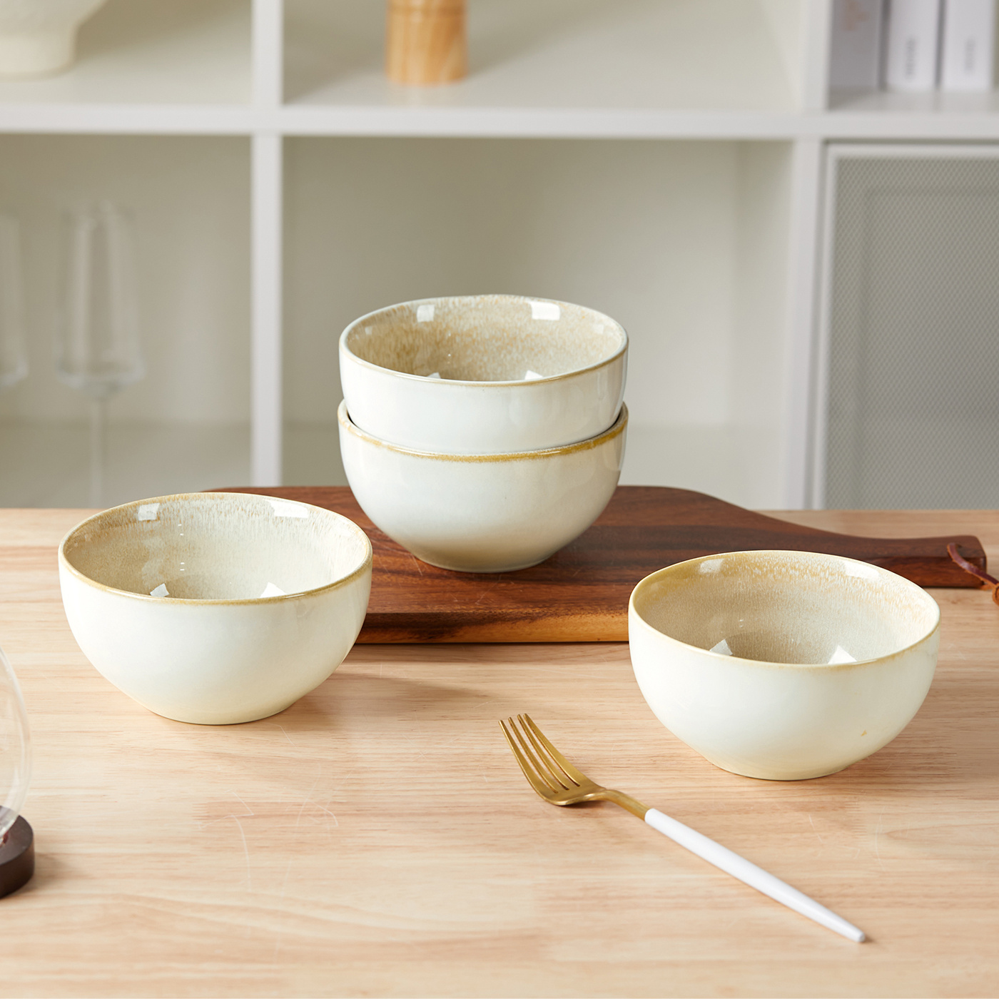 E-shop 4pcs 5,5Zoll Ø13,5cm, Schüssel-Set, Keramik-Geschirrset, Vielseitige Schüssel, Cremepudding-Schüssel, Müslischüssel, Frühstücksschüssel,
