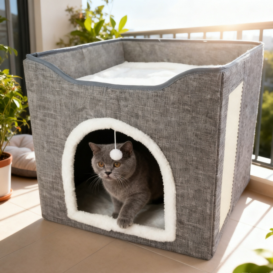 TEMU Cama plegable para gatos de con rascador, plataforma y pelota de juguete, color , disponible en 3 tamaños, cama multiusos para gatos.