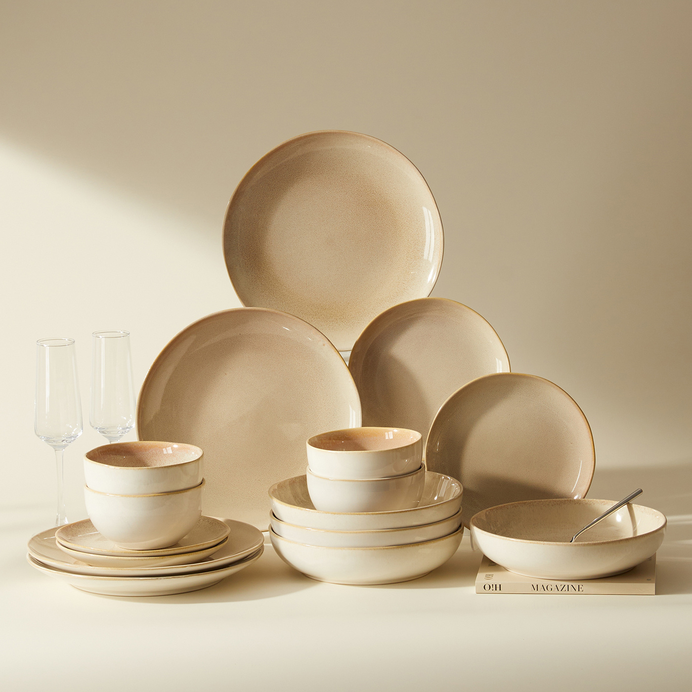 TEMU 16pcs Plate And Bowl Set, Dinnerware Set for 4 People, Reactive Glaze Dinnerware Series, Suitable for Restaurants, Home Use, Parties, And