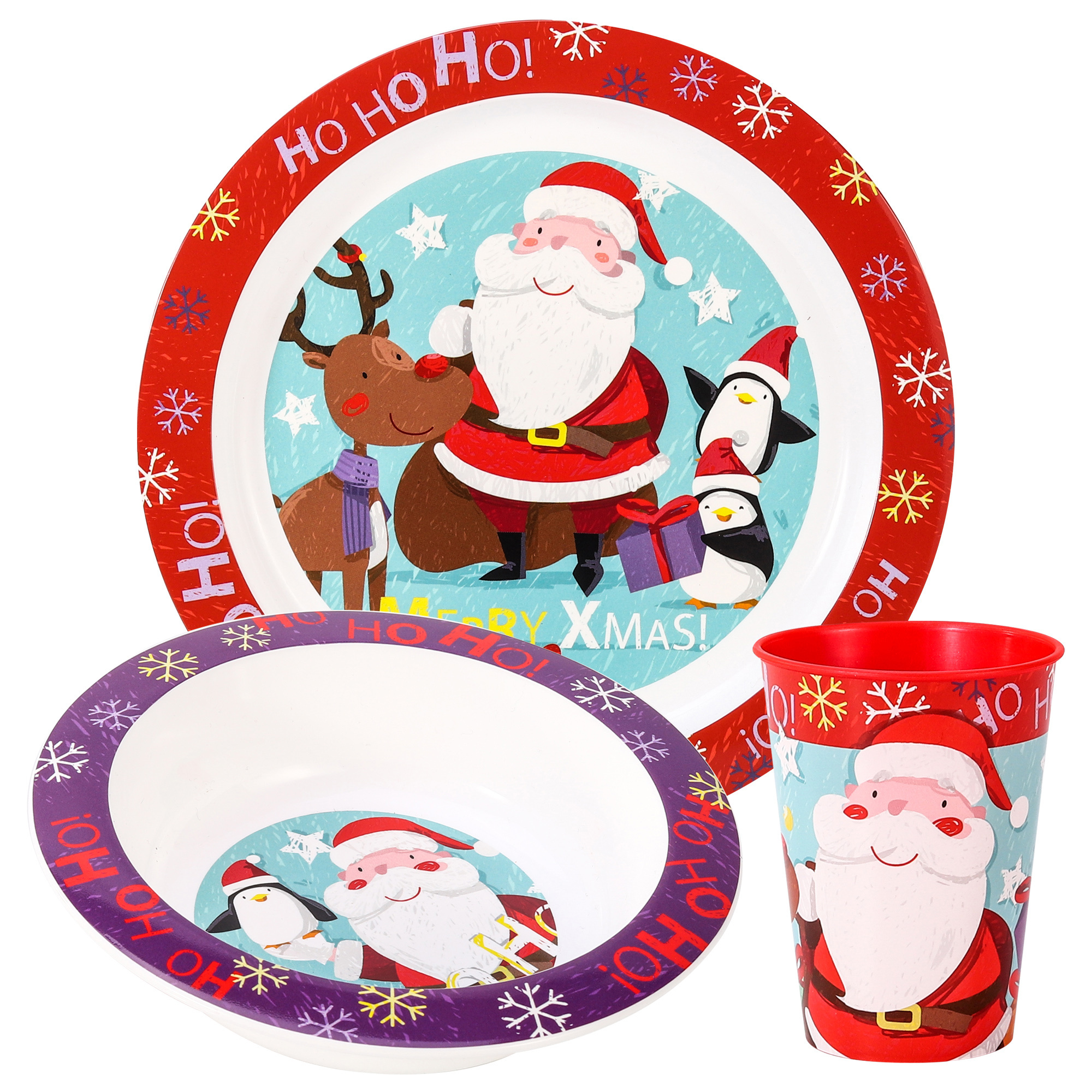 TEMU Christmas 3pcs Kids Micro Dinner Tableware Set Plate, Bowl & Tumbler, Bpa Free