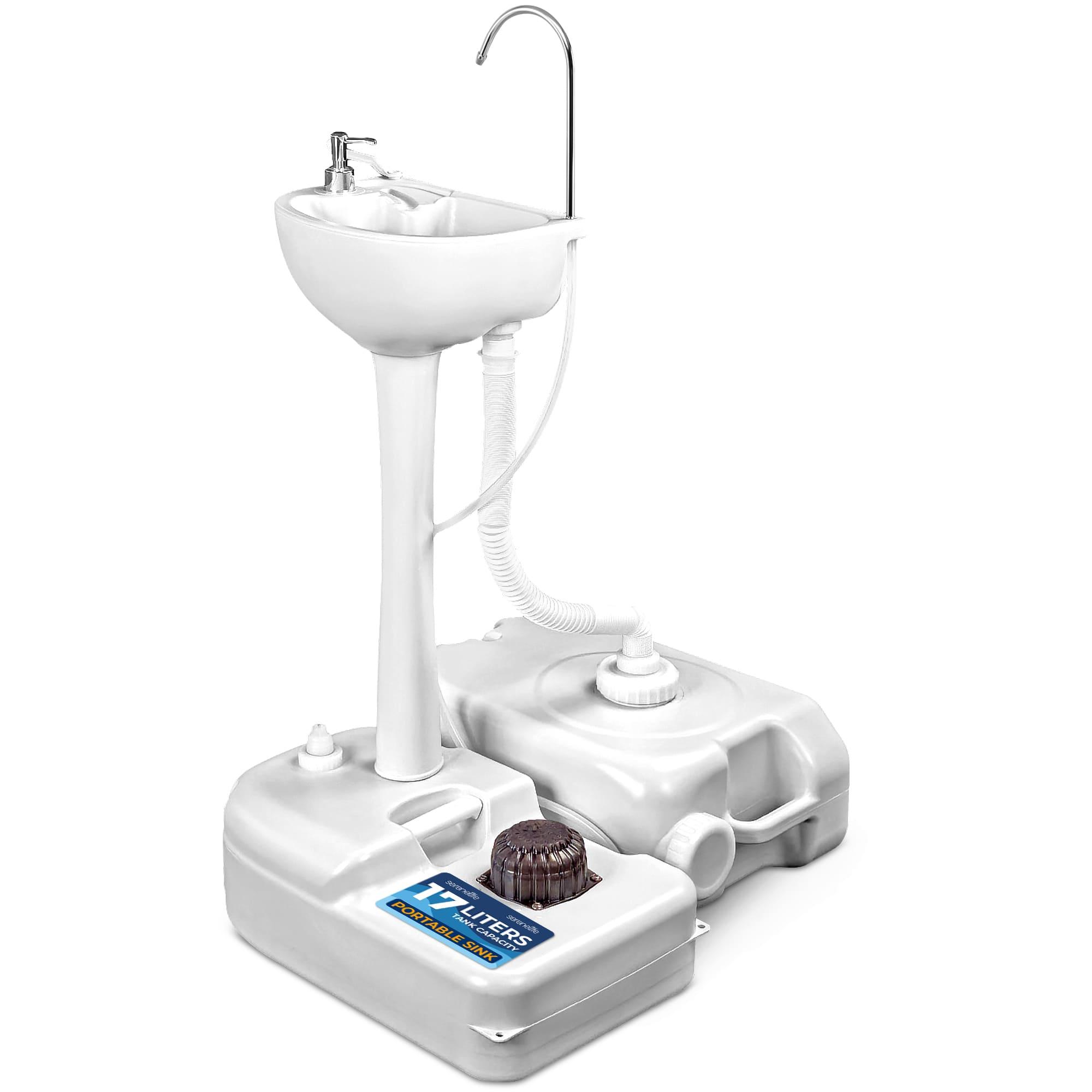Sink With 17l Water Tank & 24l Waste Tank – Includes Foot Pump, Towel Holder, Stainless Steel Faucet & 3l Soap Dispenser – Outdoor Sink With Wheels For Garden
