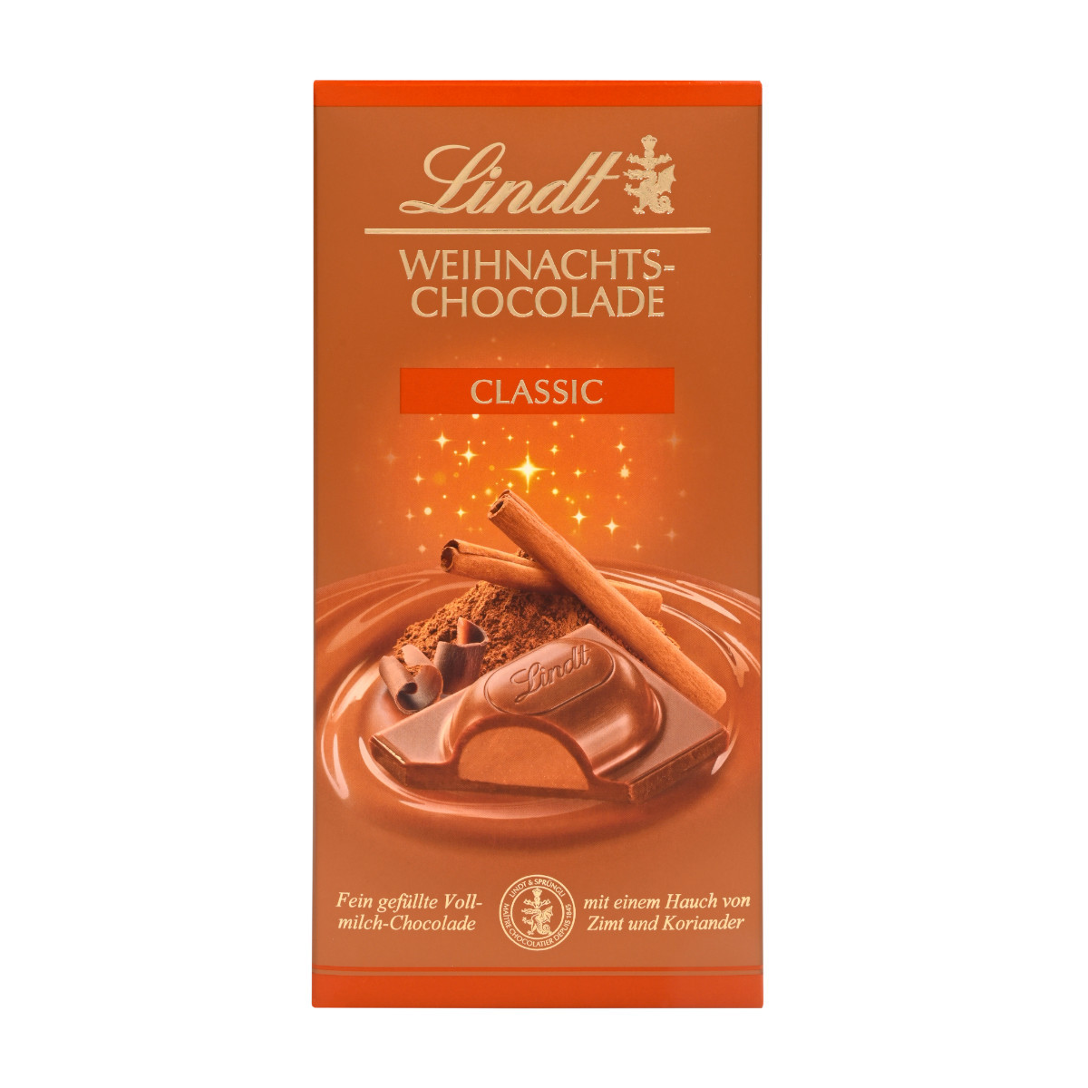 Image of Lindt Christmas Chocolate Classic With Cinnamon And Coriander 100g 4-pack