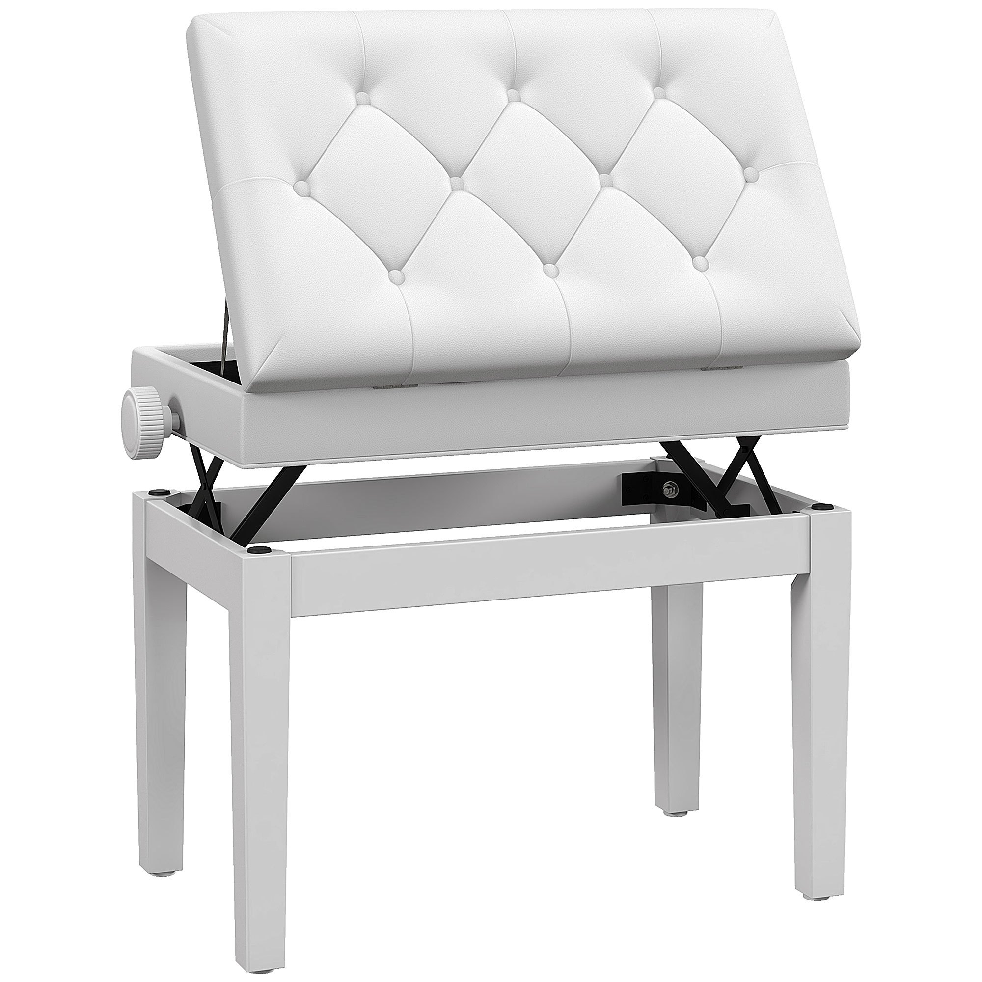 TEMU HOMCOM Banqueta para Piano para Piano con Ajustable de 48 cm de Almacenamiento Patas de Madera Taburete para Teclado Acolchado 54,5x33x48-58 cm