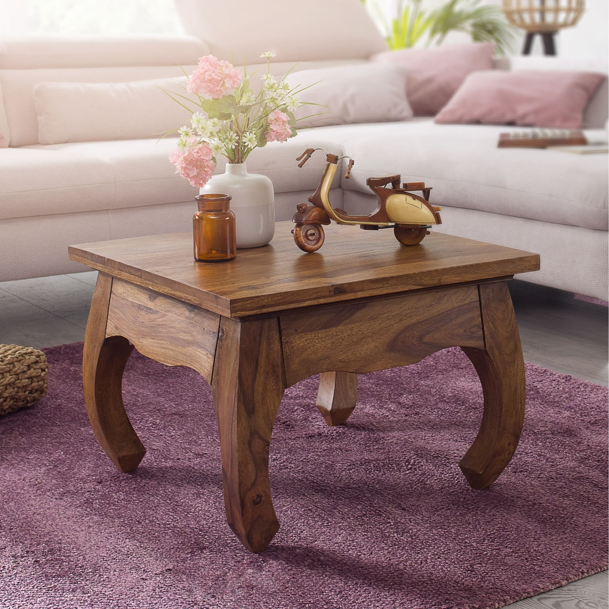 Image of Coffee Table 60 X 40 X 60 Cm Solid Wood, Living Room Table Square Brown, Low Side Table, Small Sofa Table, Living Room Table