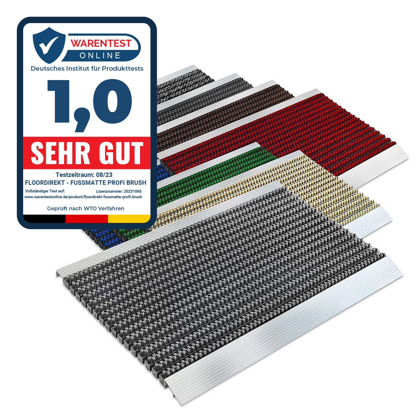 Floordirekt Door Mat Pro Brush - Aluminum Foot Scraper With Nylon Brushes - Weather-resistant - In 8 Colors & 3 Sizes