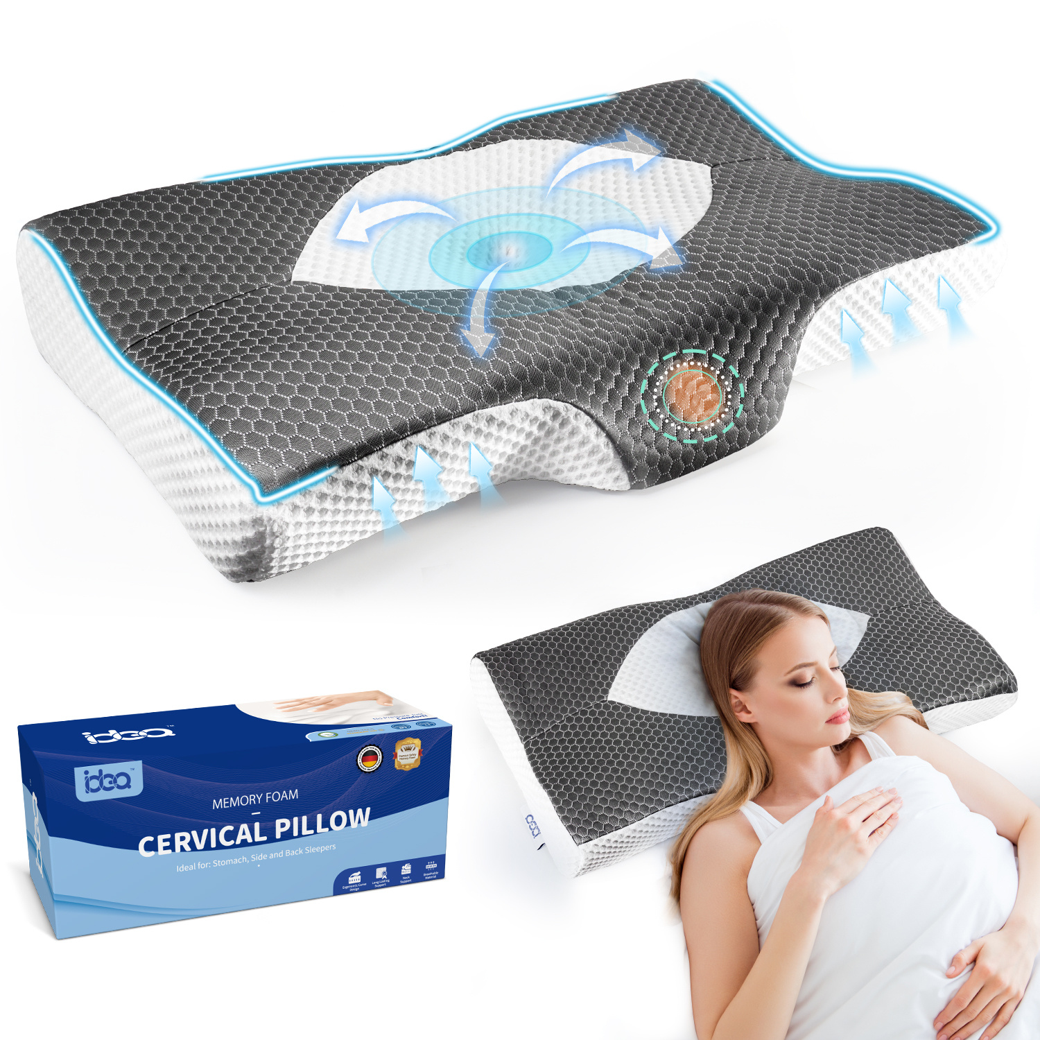 Image of Memory Foam Pillow - Ergonomic Shape, Breathable Cover, Washable, Suitable For Sleeping (1pc)