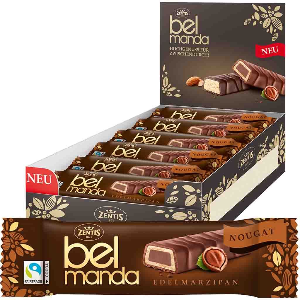 Image of Pack Of 18 Zentis Belmandel Edelmarzipan Nougat Bars, Each Weighing 40g, Totaling 720g