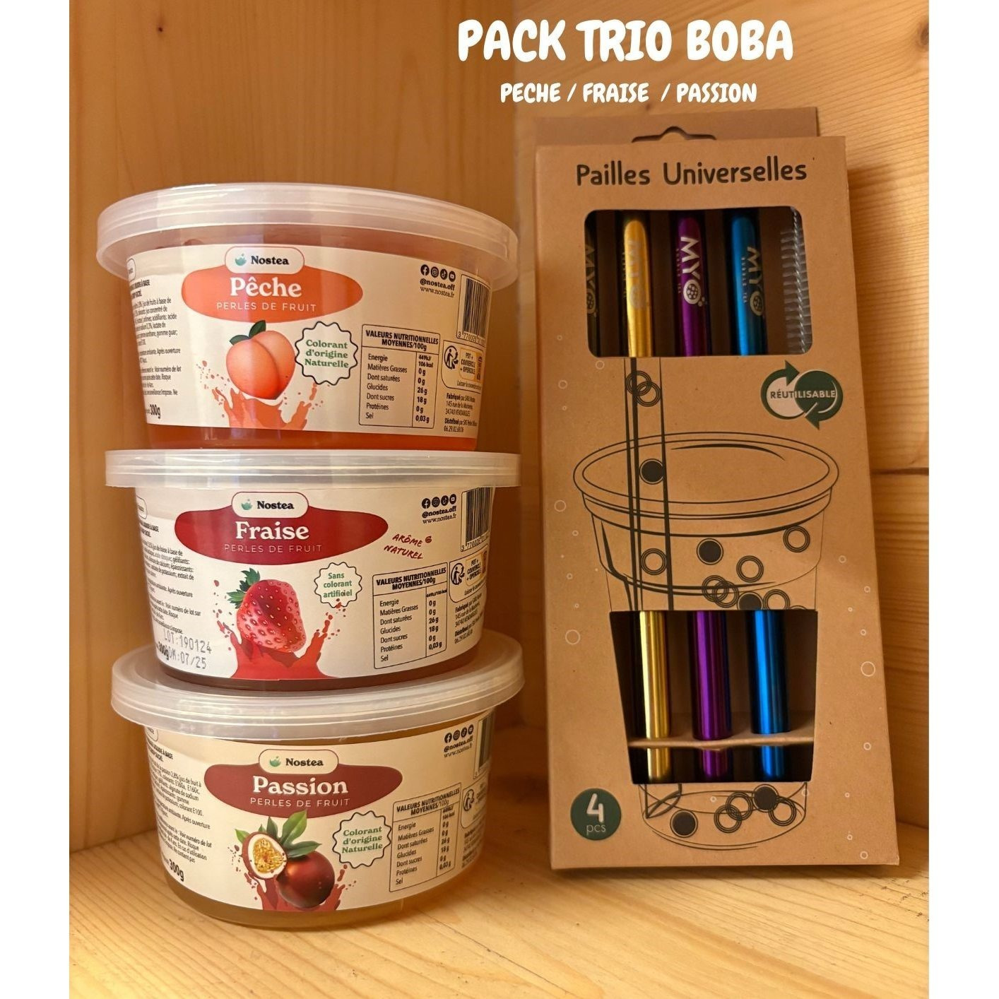 Boba Trio Set / Fruit Pearls For Bubble Tea - Fruity Delights - Strawberry / Passion Fruit / Peach